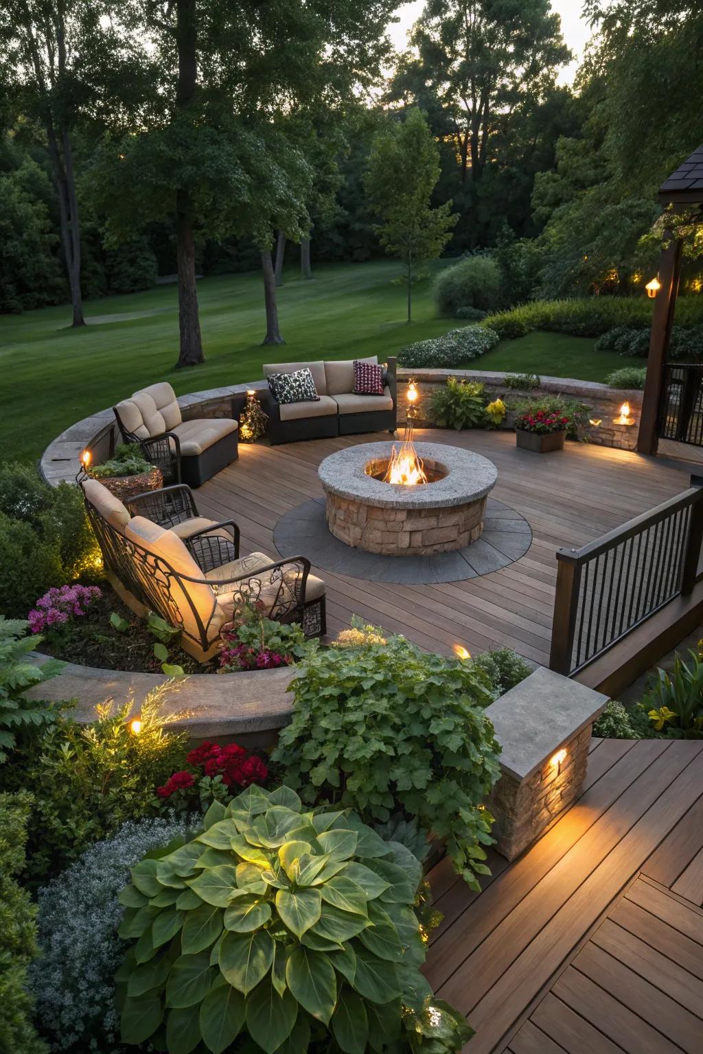Fire pits offer warmth and become a gathering spot on cool nights.