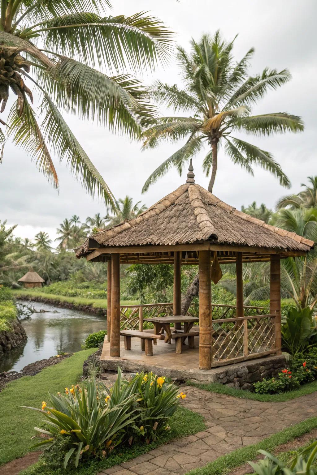 A tropical oasis gazebo, your escape to paradise.