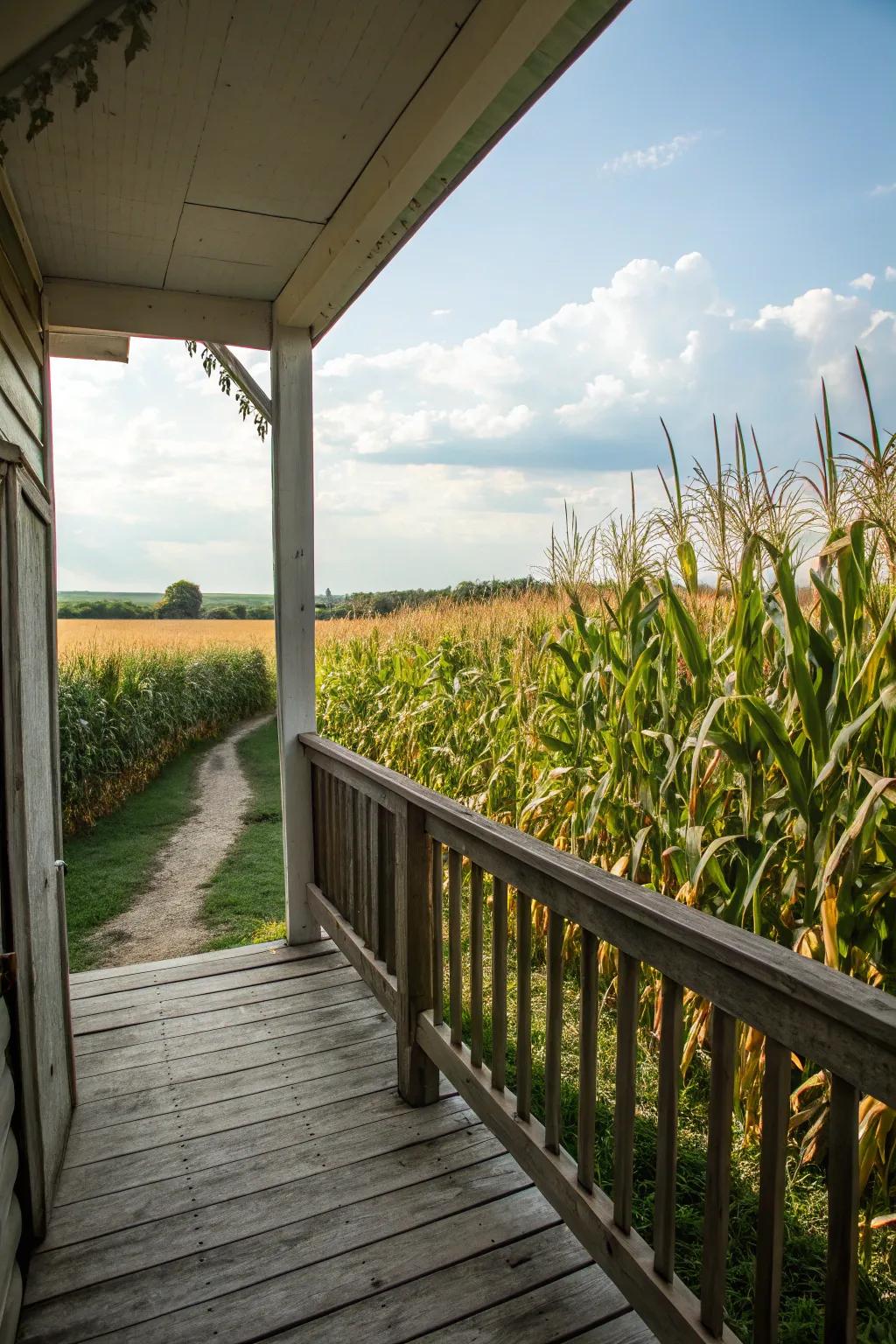 Corn stalks add height to a fall porch.