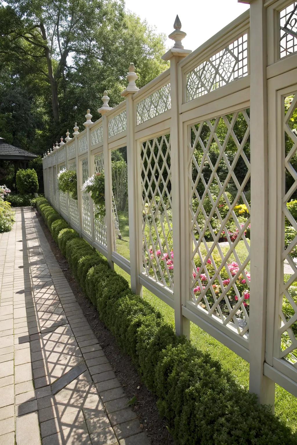 Add artistic flair with a lattice fence featuring decorative inserts.