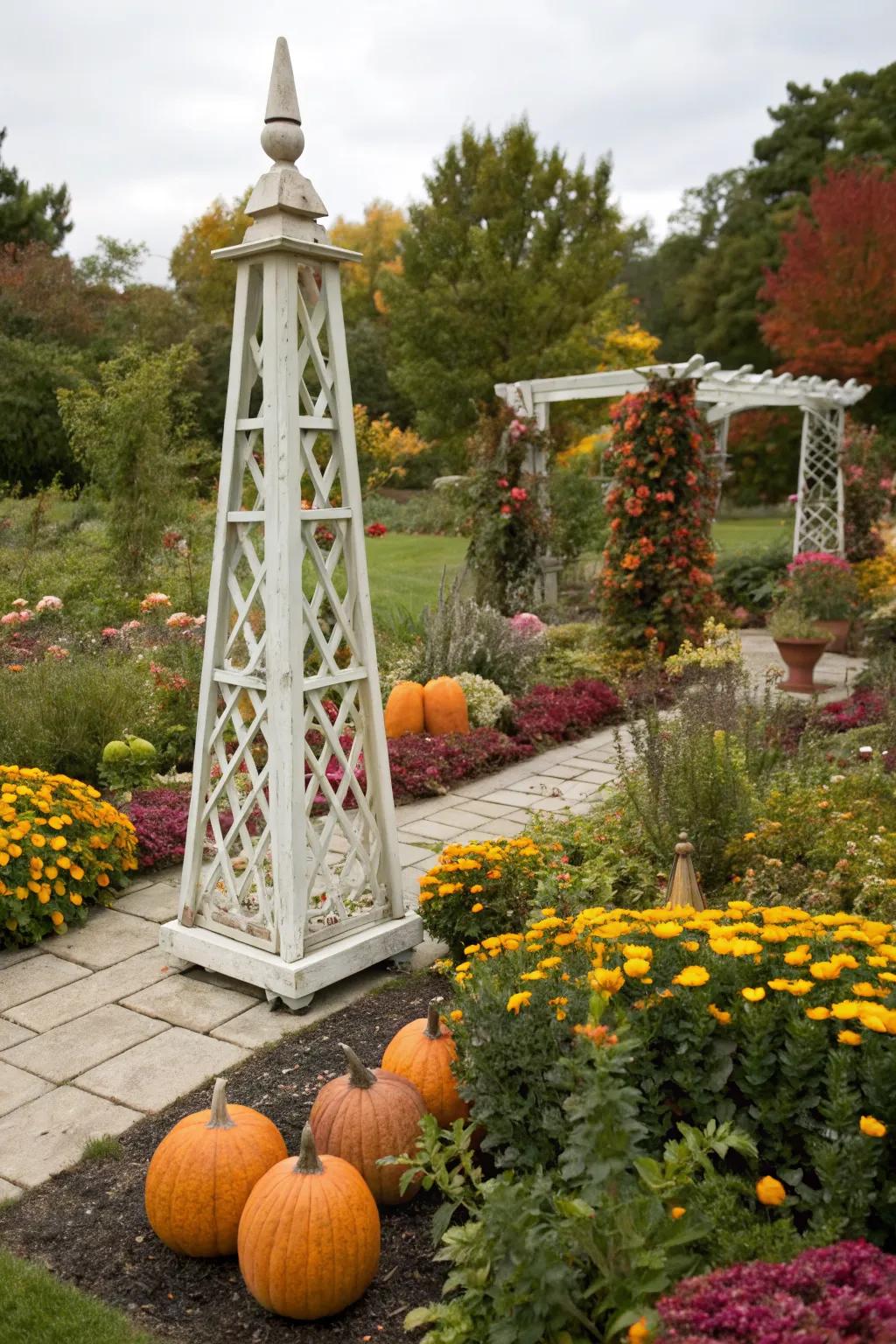 Elevate your garden's elegance with a decorative obelisk trellis.
