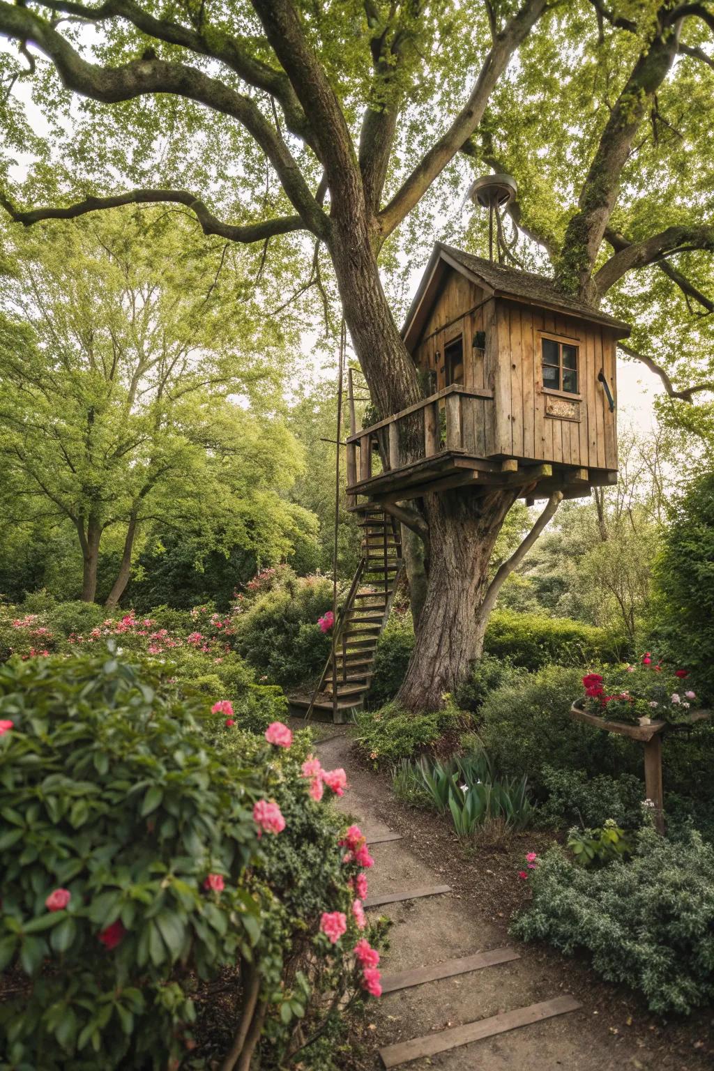 A small but delightful tree house perfect for limited spaces.