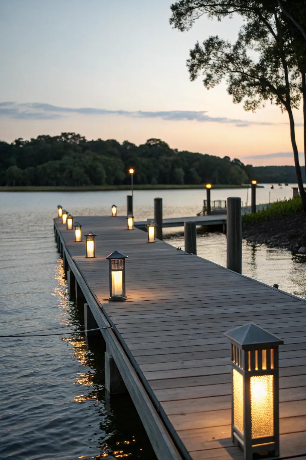 Sleek flush-mounted lights creating a seamless look on a dock.