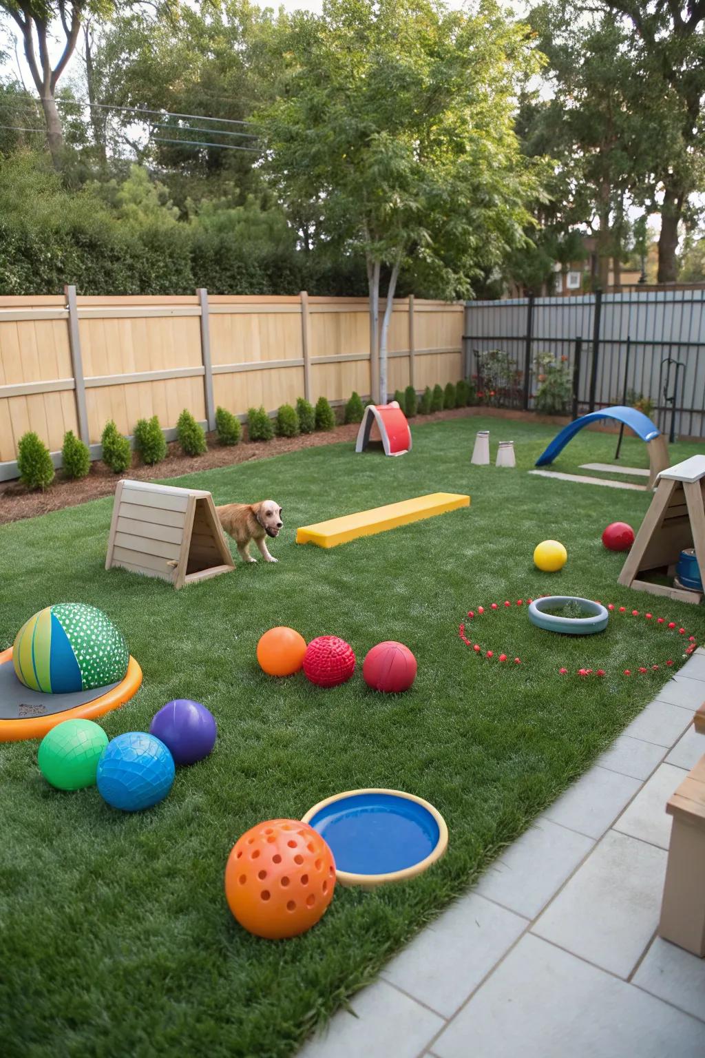 Interactive garden elements to keep dogs entertained