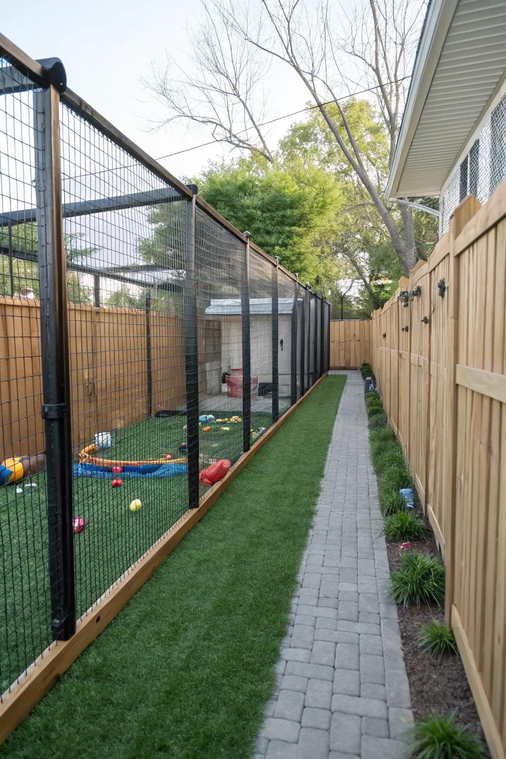 Transform a side yard into a fun and functional dog run strip.