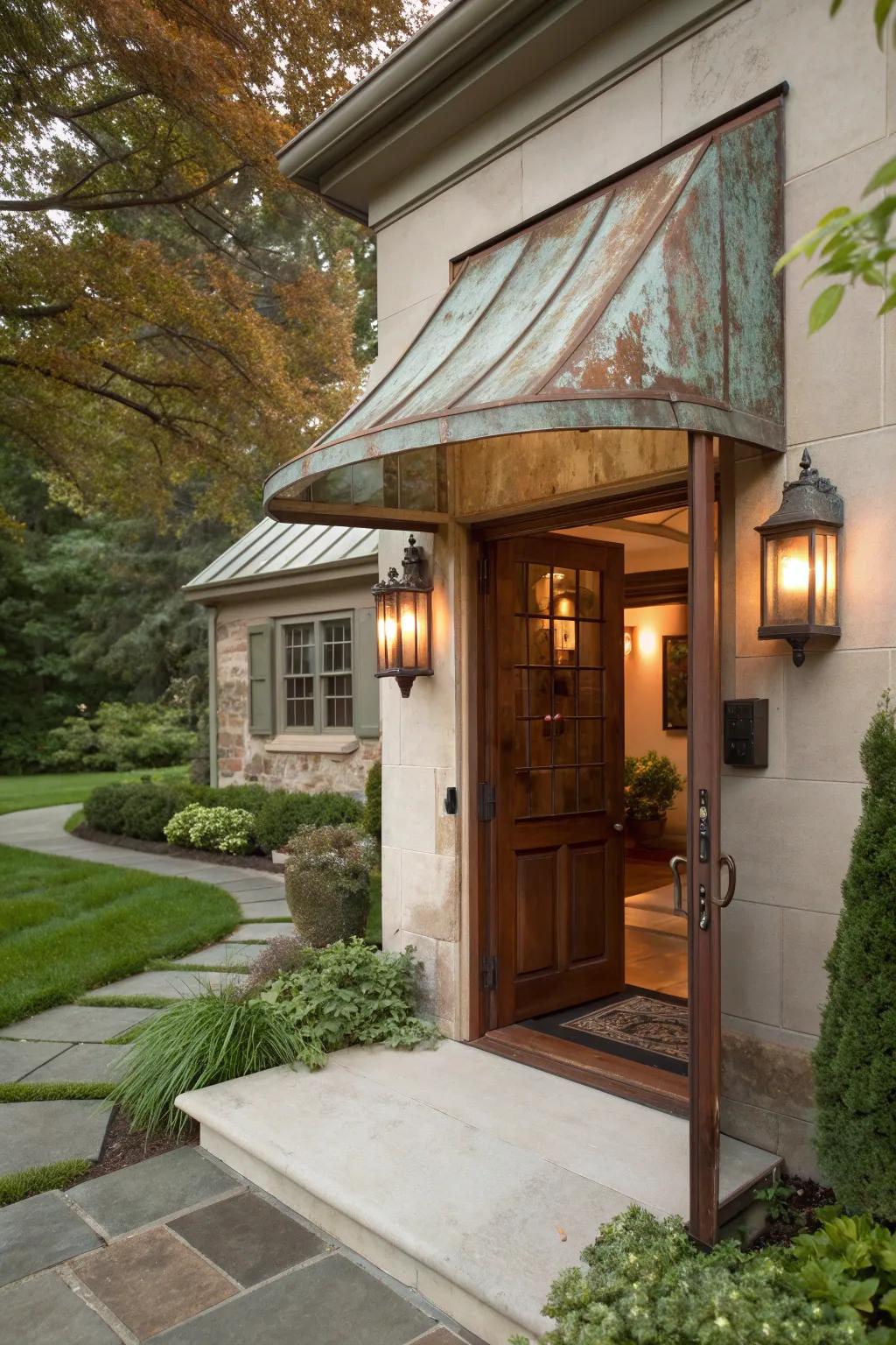 Copper awnings age beautifully, adding character over time.