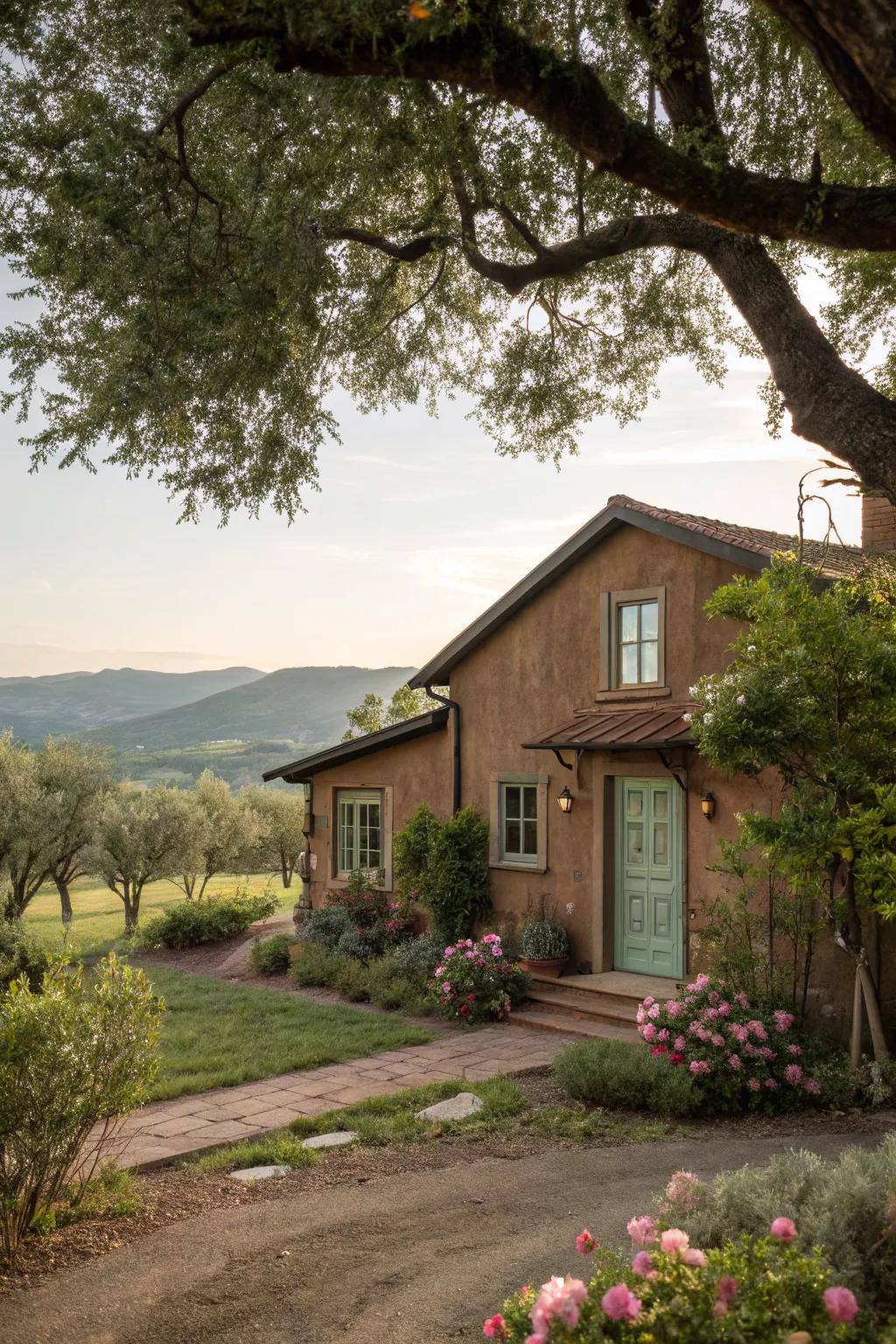 Sage green doors evoke a serene, natural ambiance.