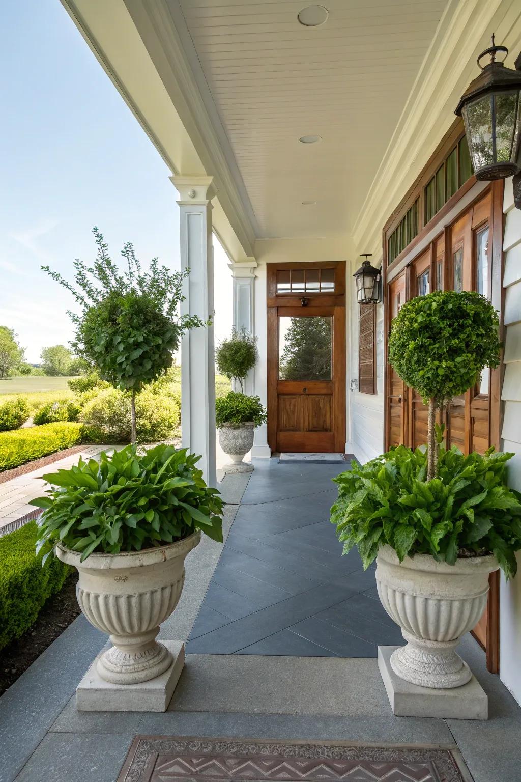Symmetrical decor brings harmony to your porch.