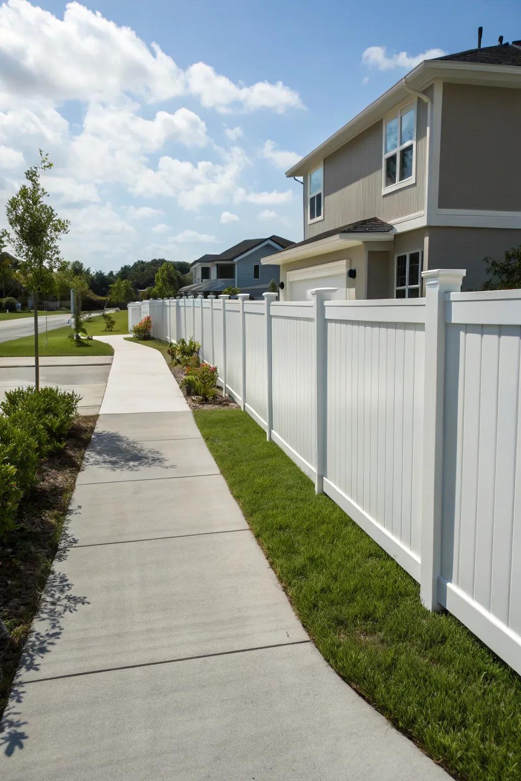 Vinyl fencing combines durability with a clean aesthetic for your driveway.