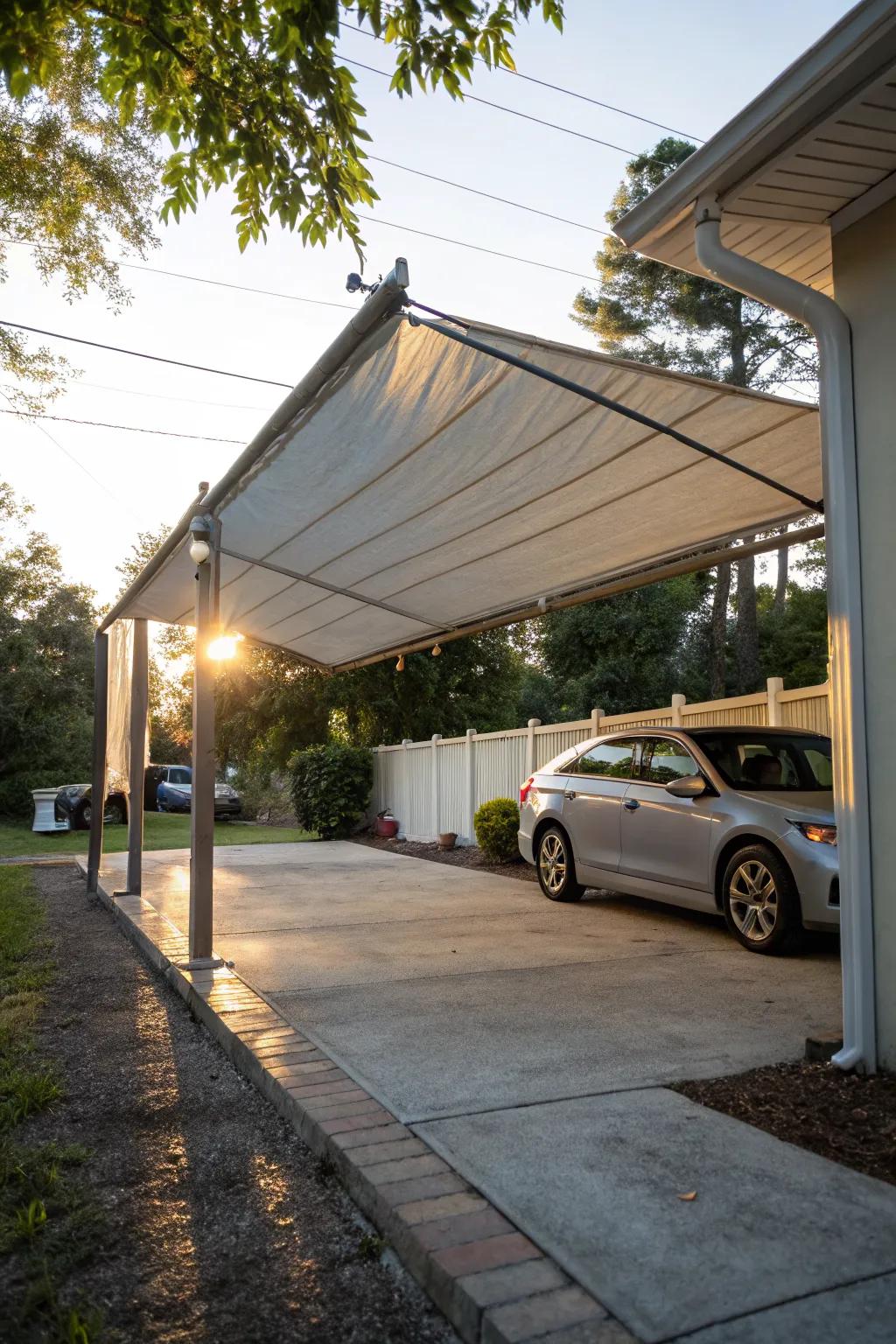 A DIY tarp canopy offering a personal and creative flair.