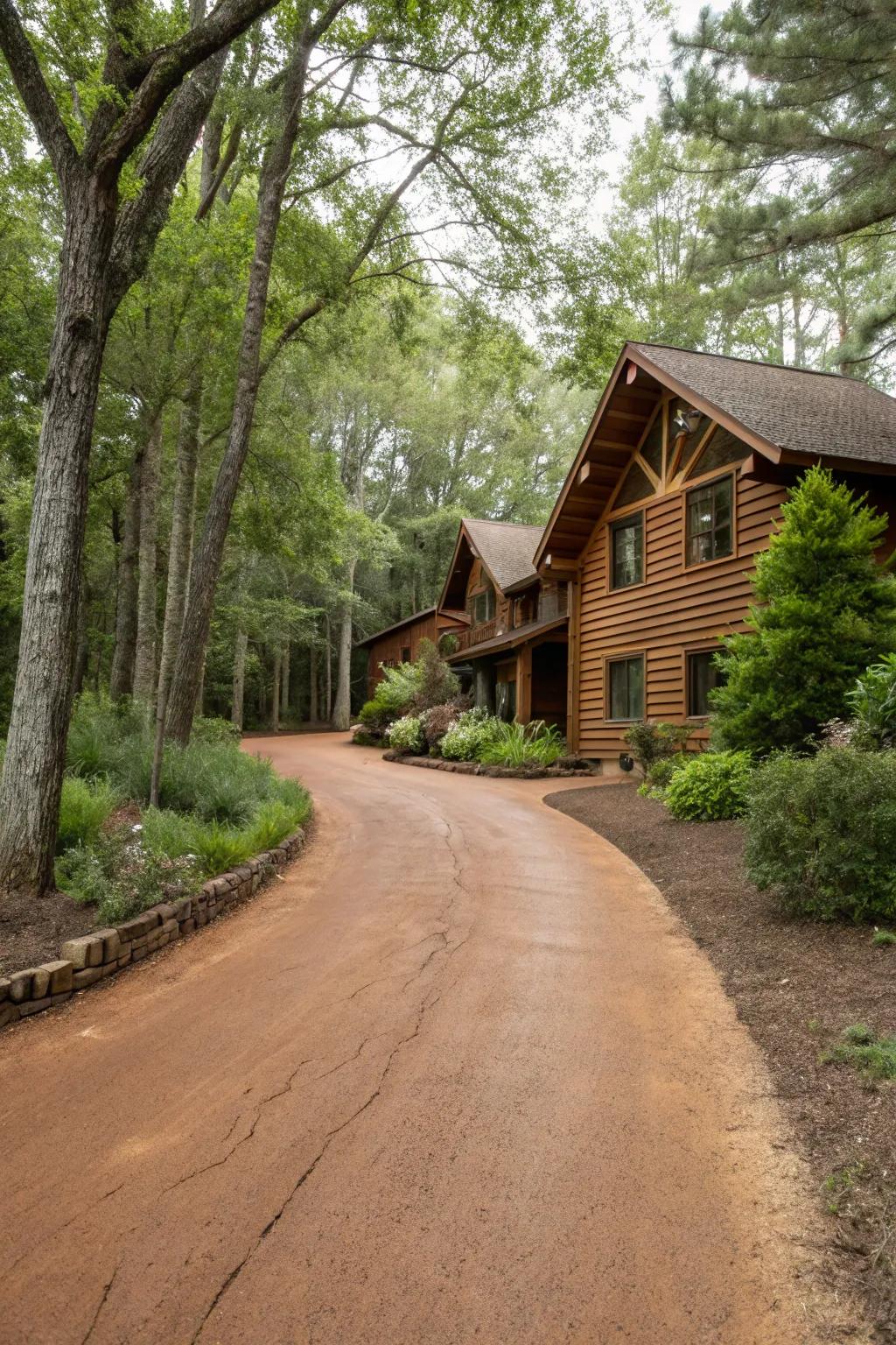 Earthy brown driveways add rustic charm.