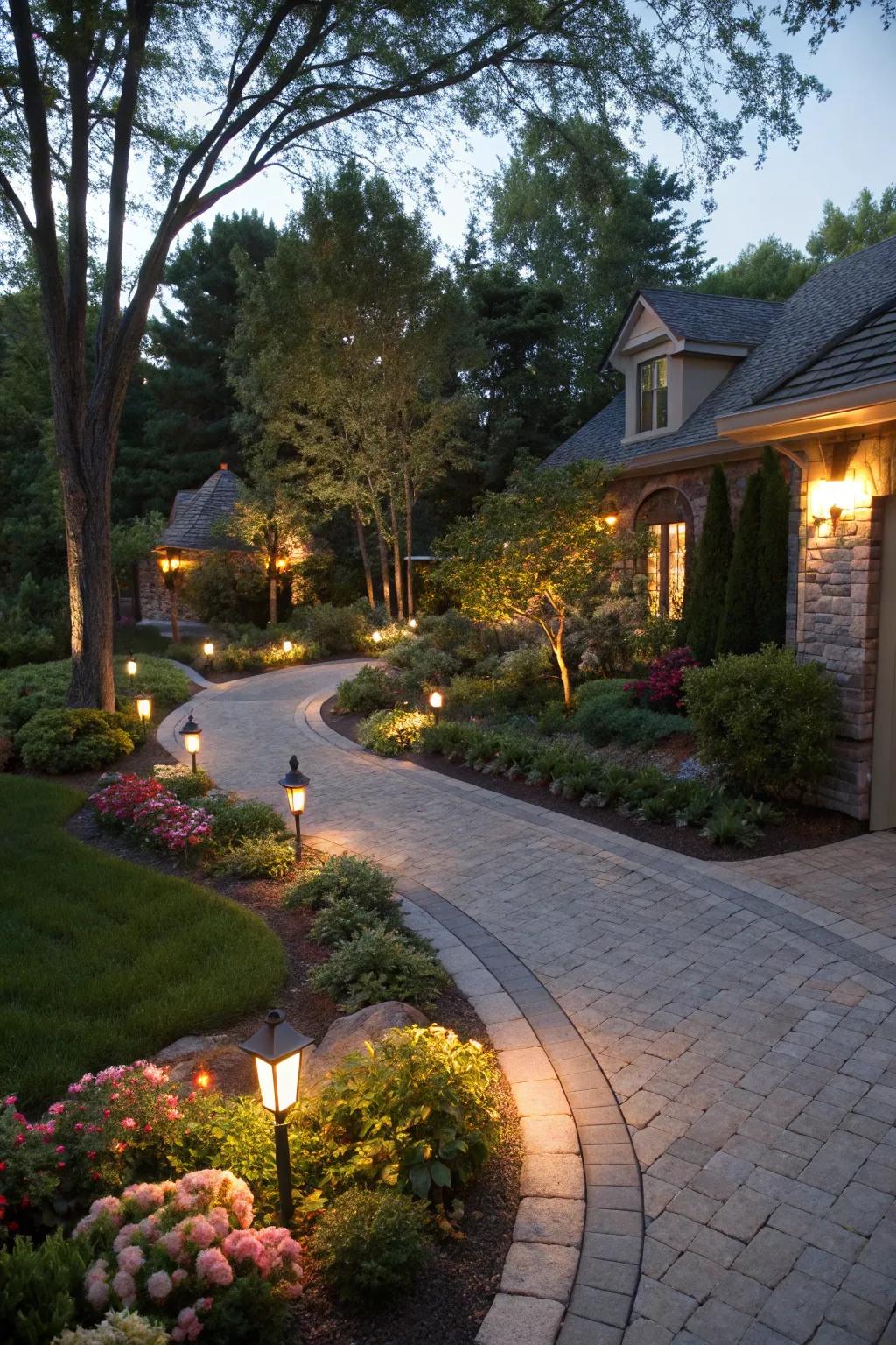 Solar lights create a magical ambiance in your driveway at night.
