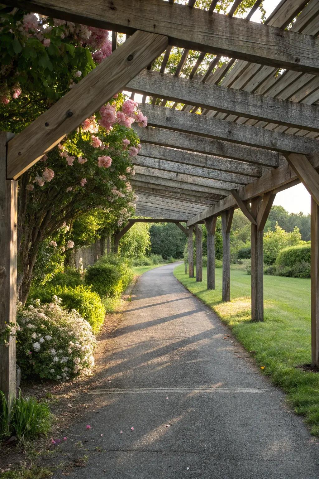 Rustic charm with wooden beam shade structures.