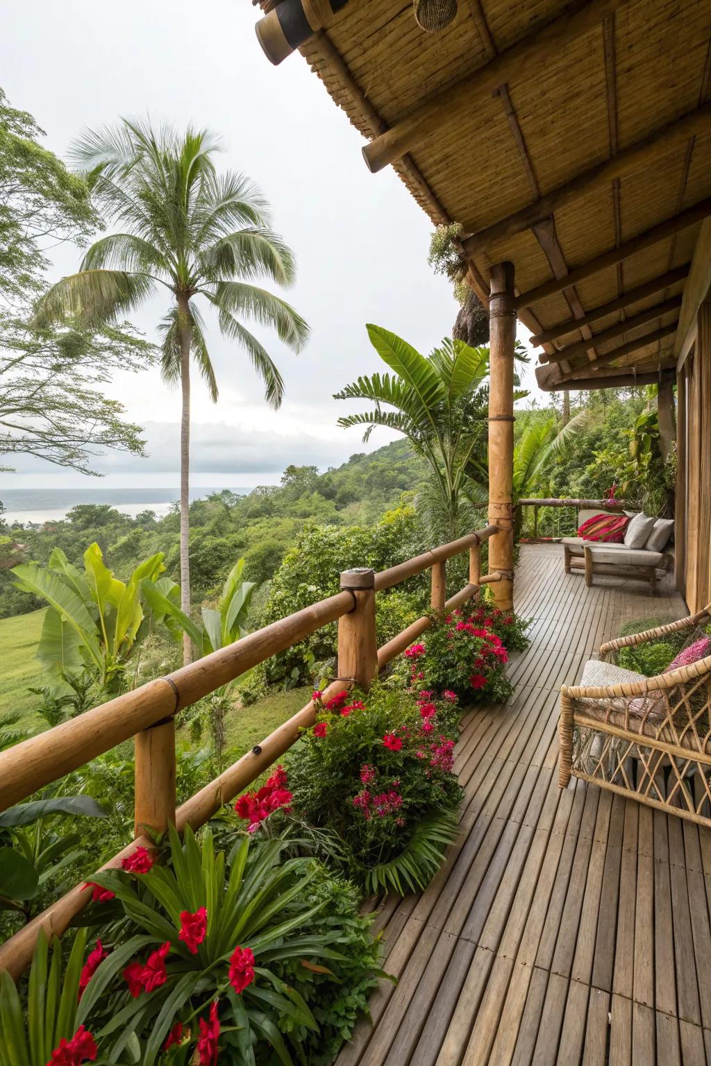 Bamboo railings for a tropical ambiance.