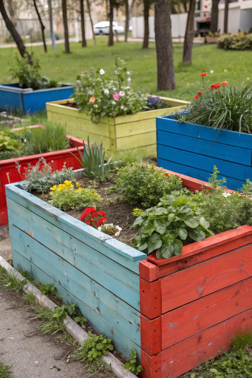 Add a splash of color with painted garden beds.