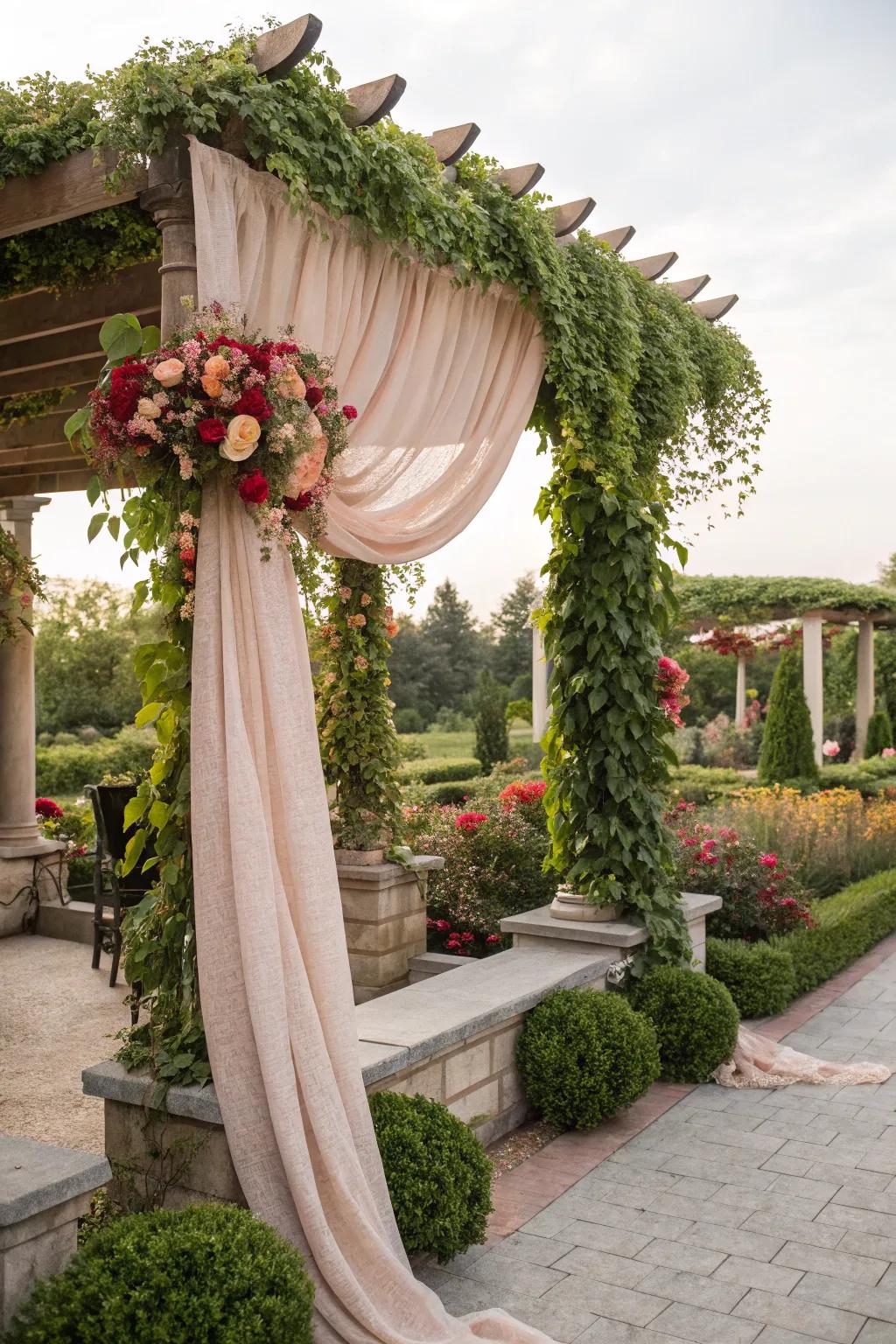 A whimsical pergola serves as a stunning garden centerpiece.