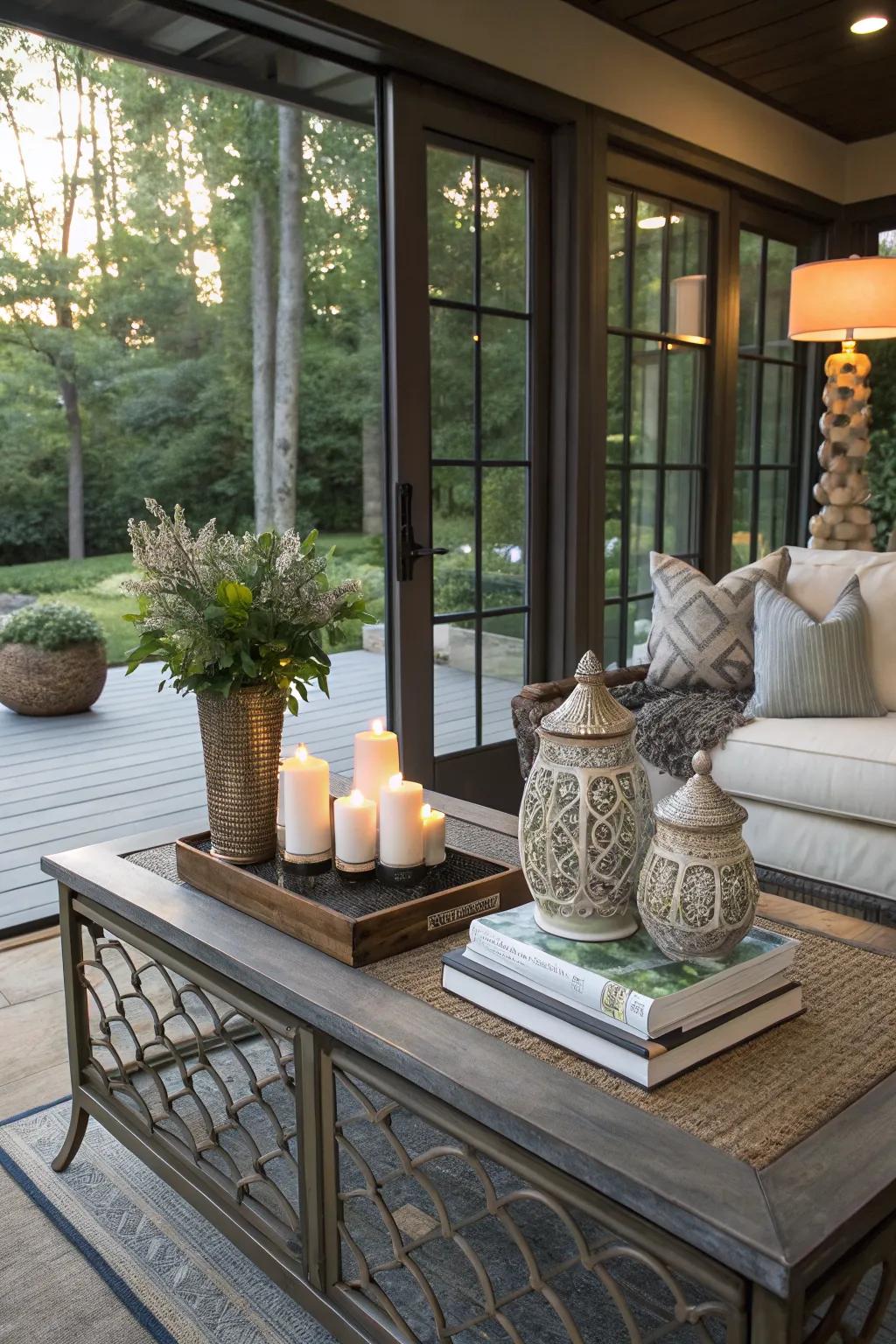A coffee table offers both utility and style to your porch.