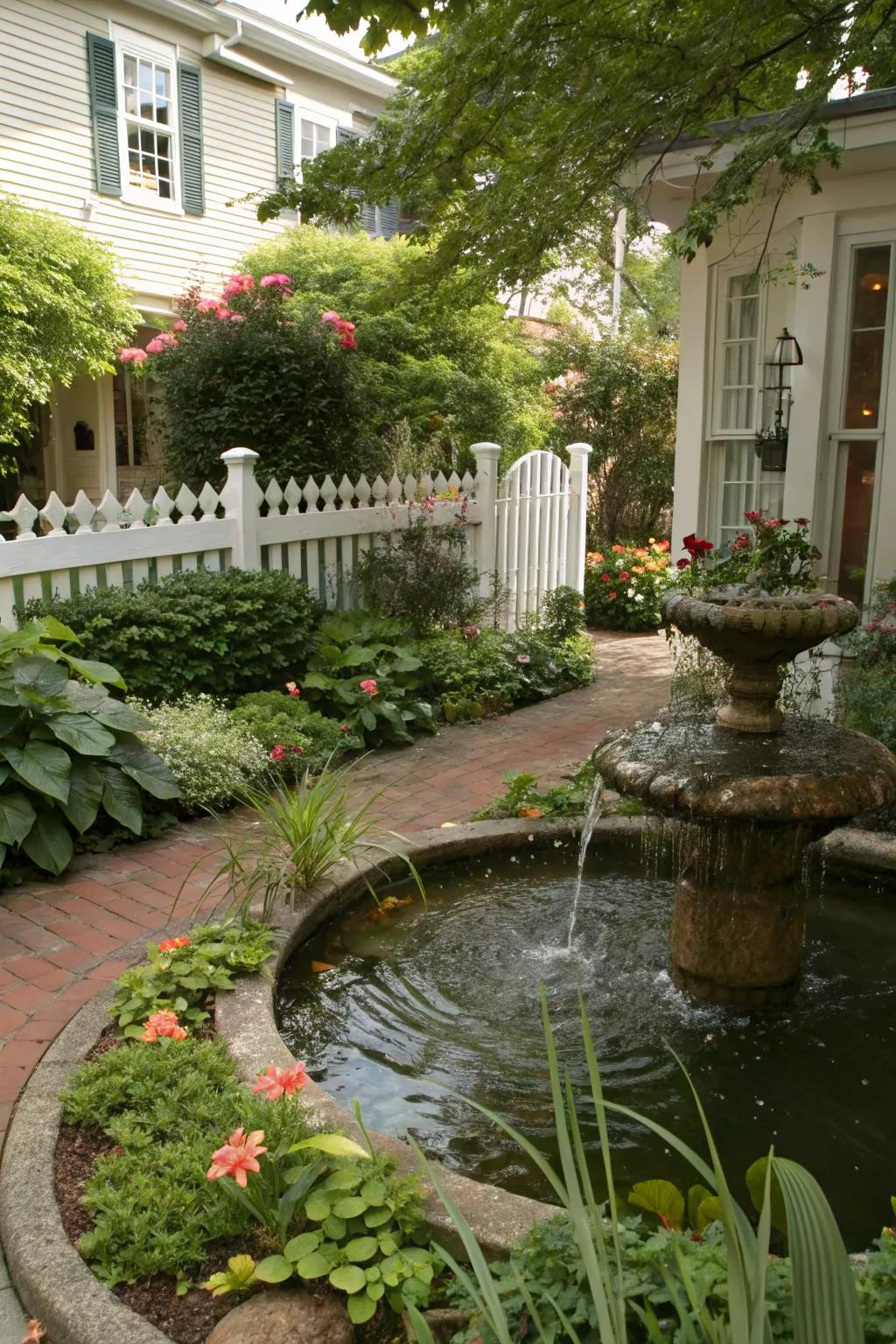A water feature brings tranquility and charm.