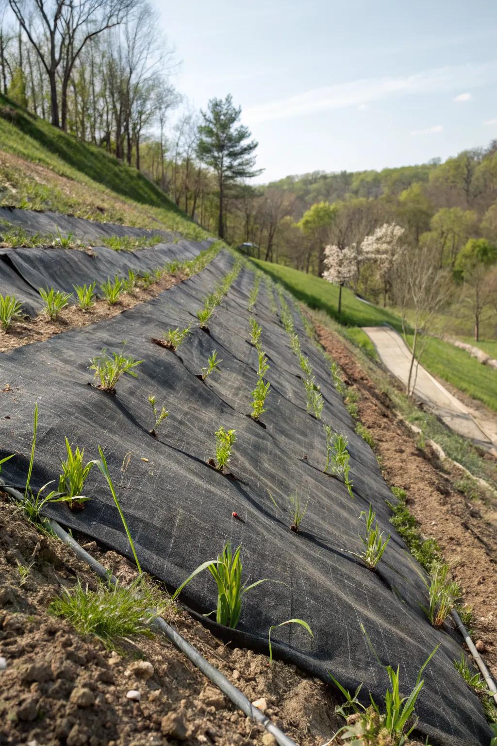 Erosion control blankets protect soil and encourage growth