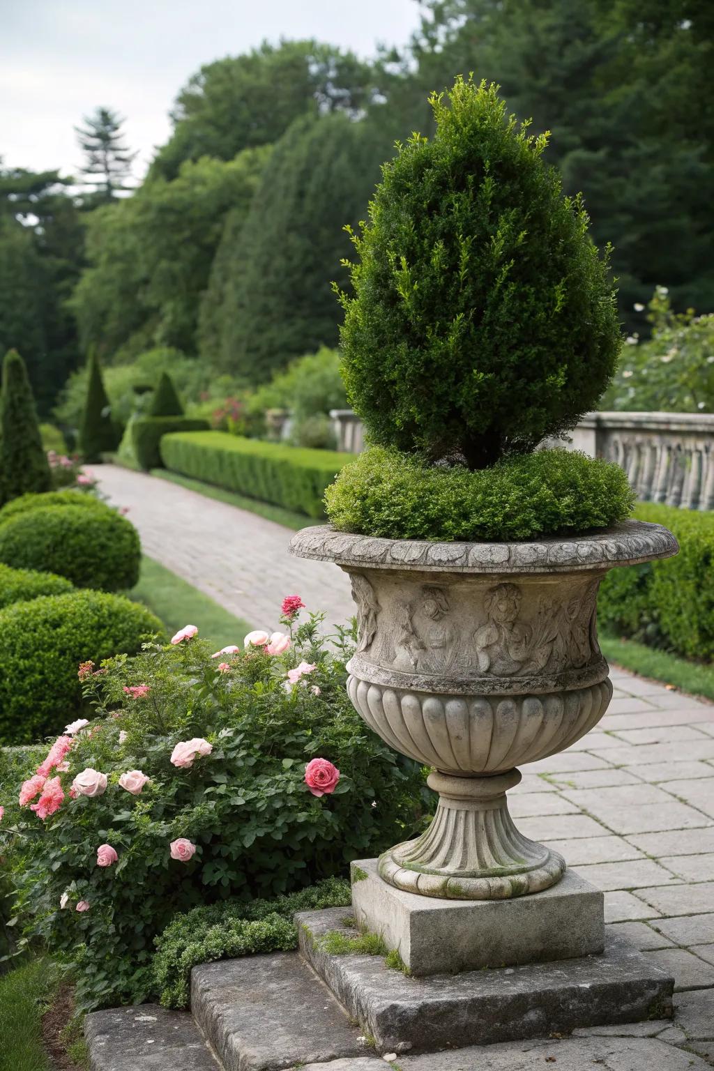 Urn-shaped planters: timeless elegance for any garden.
