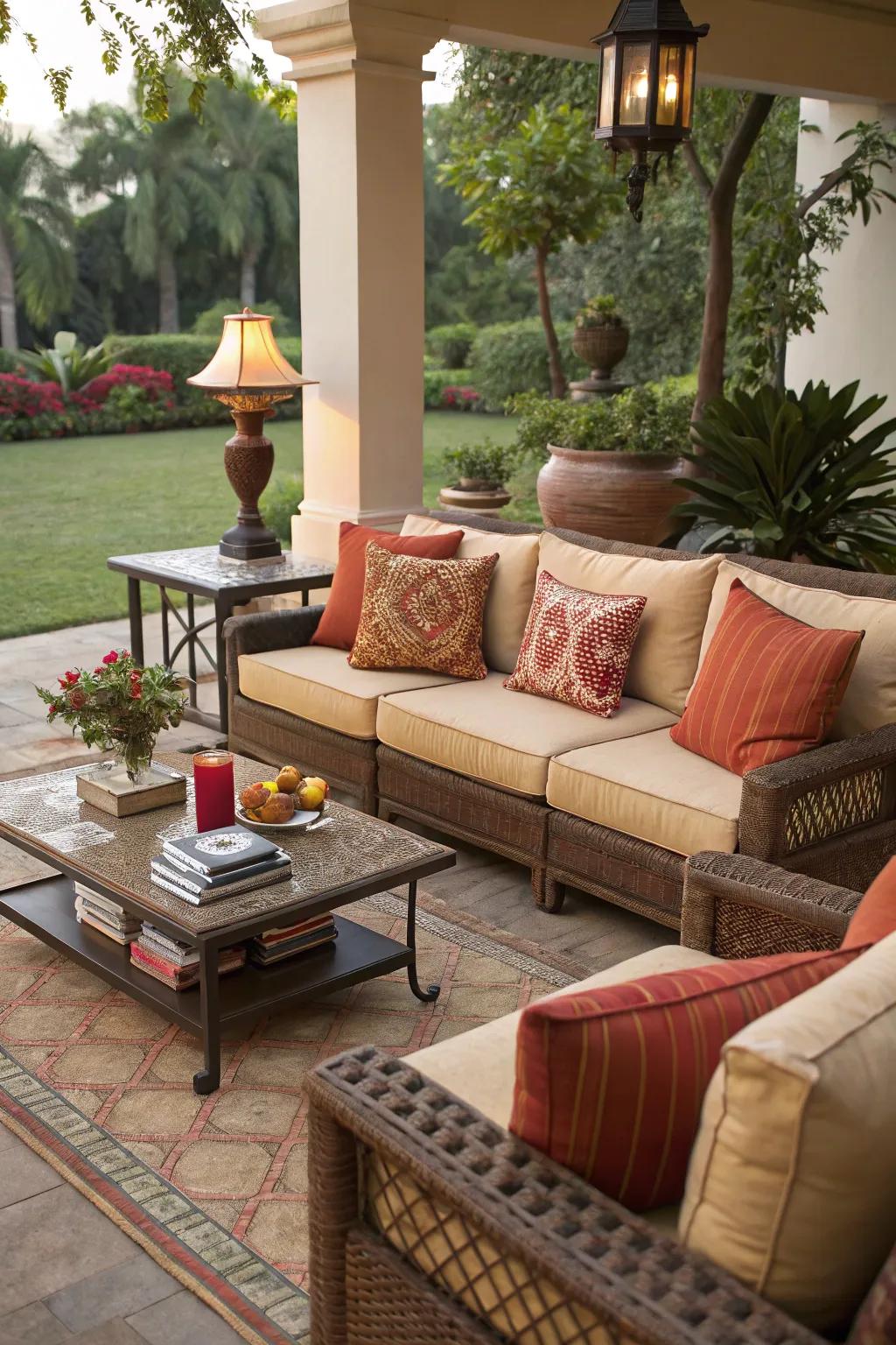Create a cozy lounge area for ultimate relaxation on your patio.