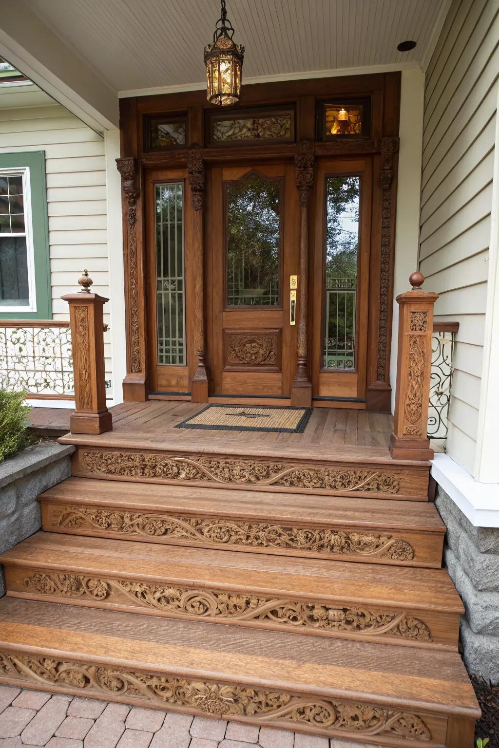 A raised platform creates a grand entrance and enhances curb appeal.