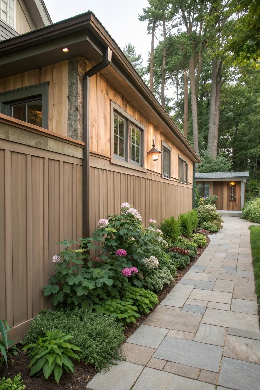 Nature-inspired wainscoting harmonizes with garden landscapes.