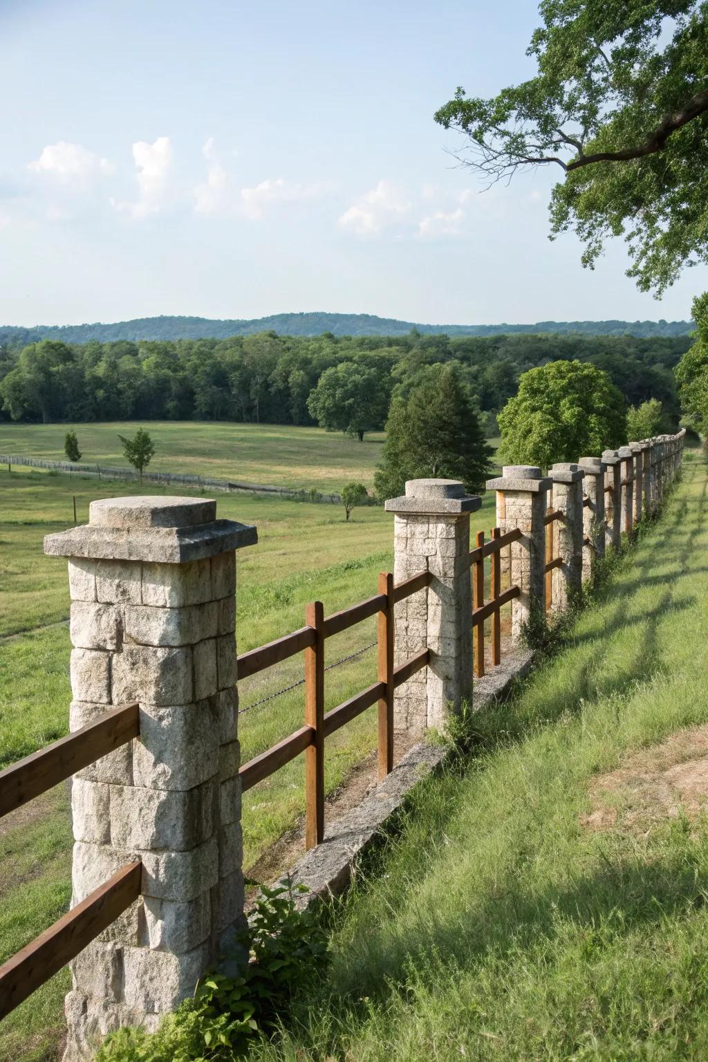 Stone and wood fences blend seamlessly with nature.