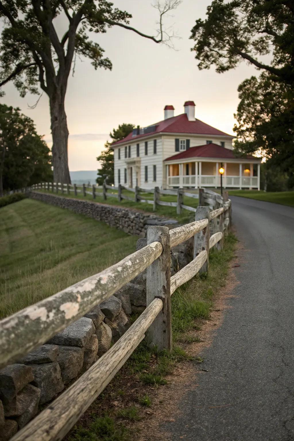 Stone and wood fences offer timeless sturdiness and beauty.