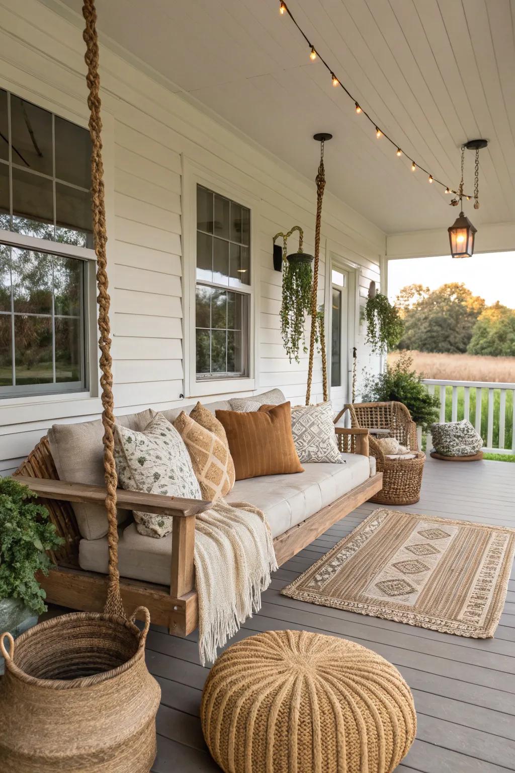 Earthy tones provide a serene backdrop for your porch.