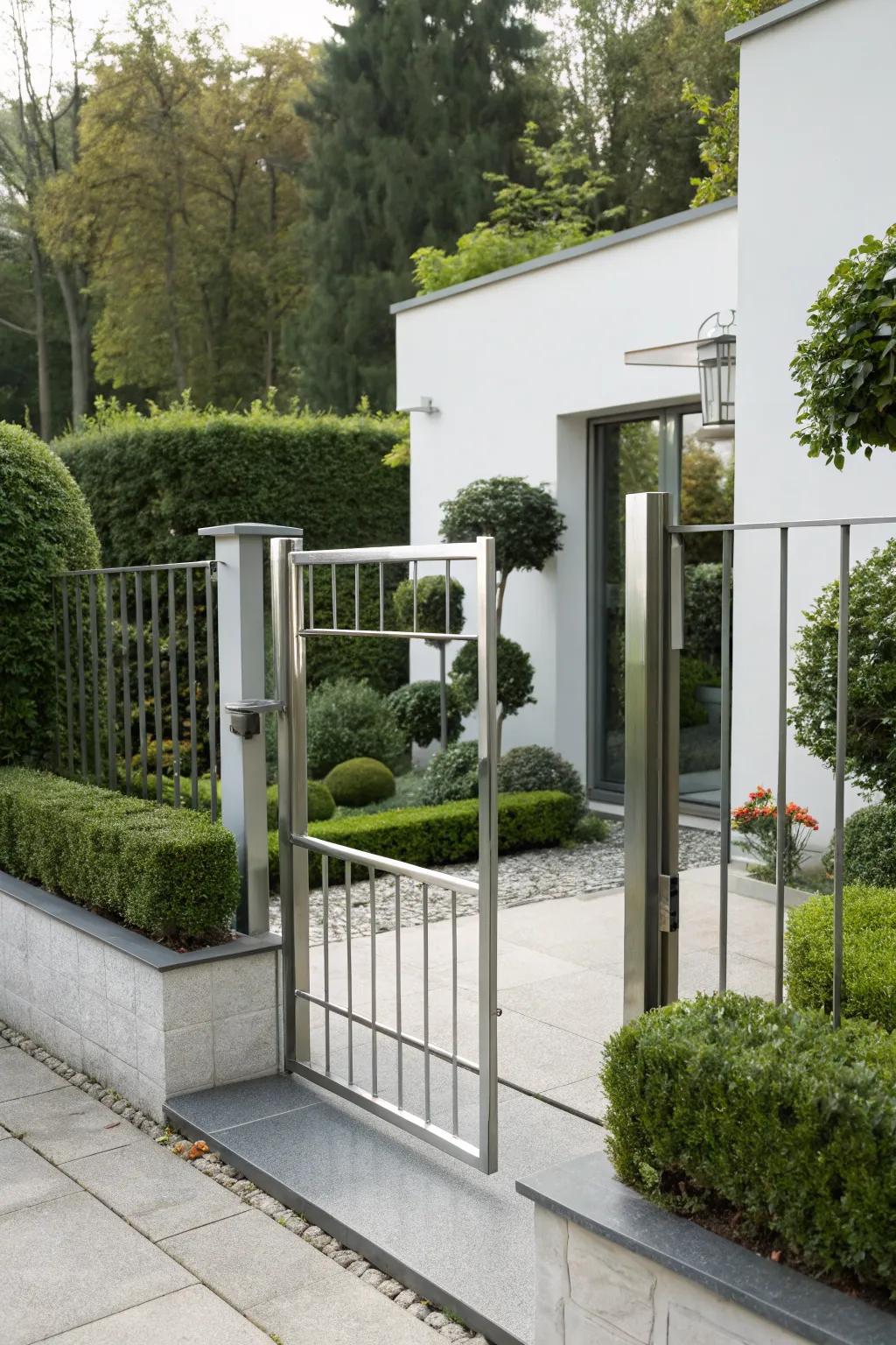 Modern metal gates provide a sleek, minimalist aesthetic.