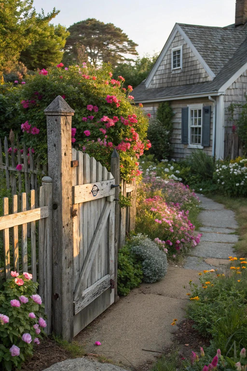 Cottage-style fences bring cozy charm to any home entry.