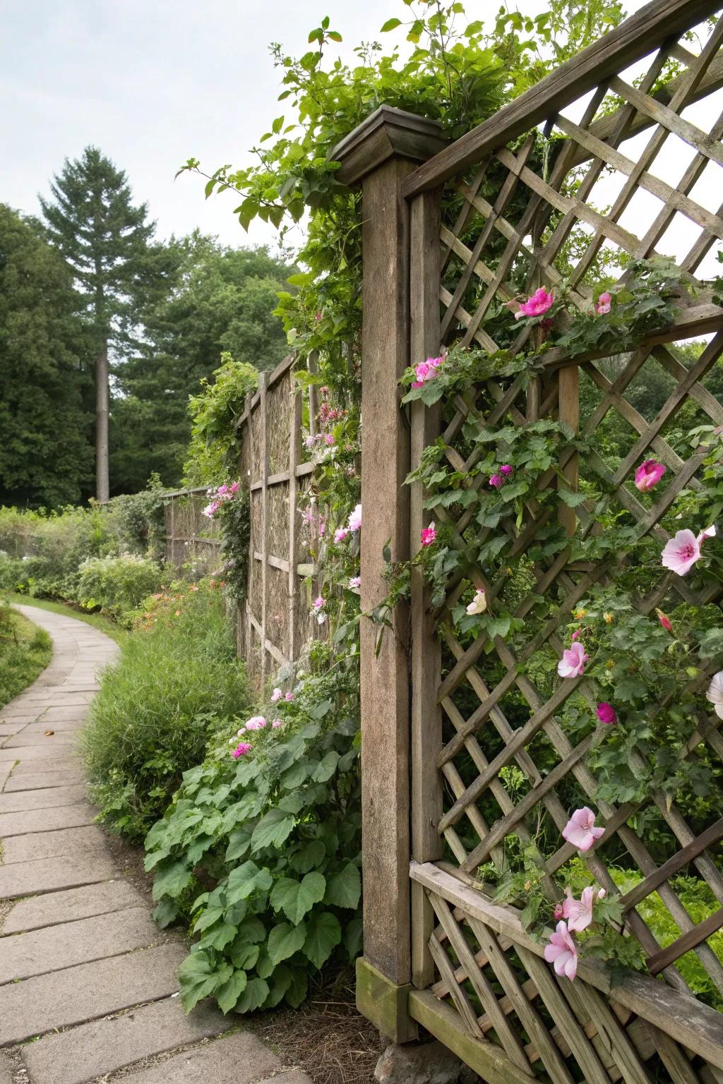 Lattice work adds elegance and supports climbing plants.