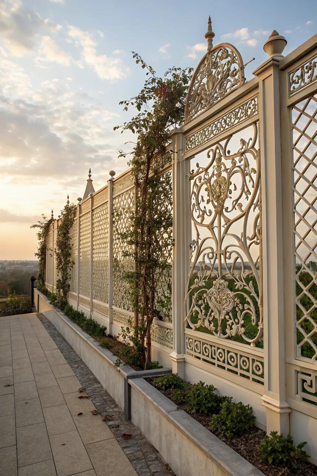 Decorative panels turn a trellis into a garden masterpiece.