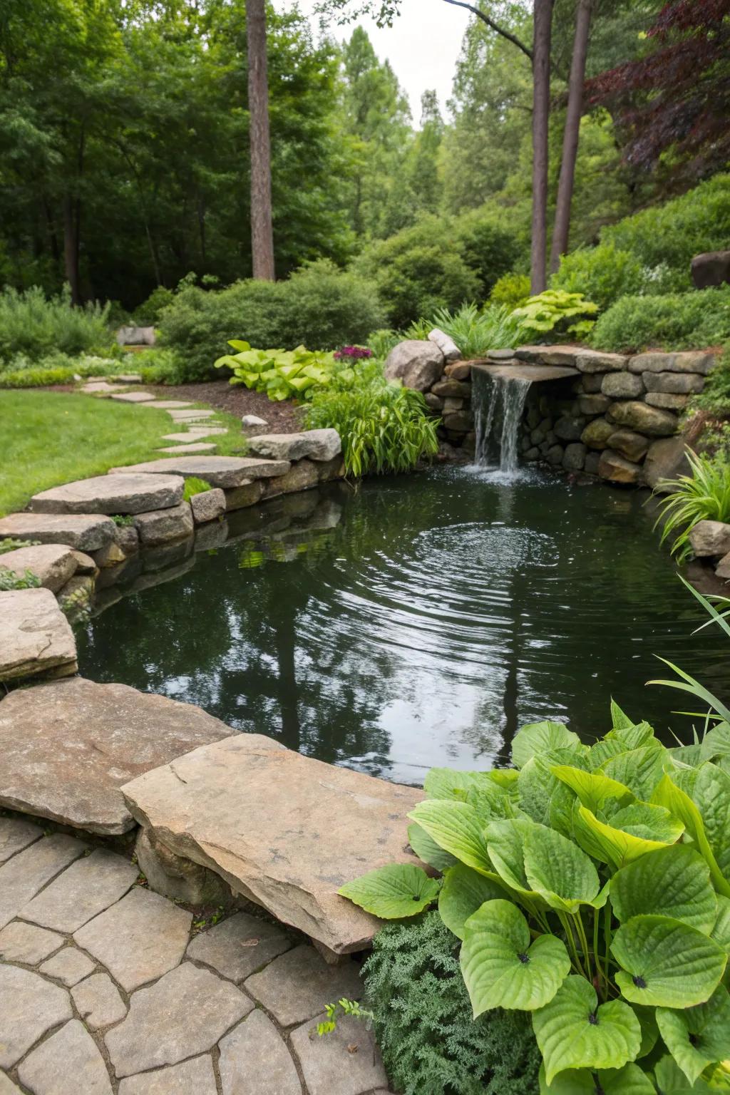 Fieldstone water features offer tranquility and natural beauty.