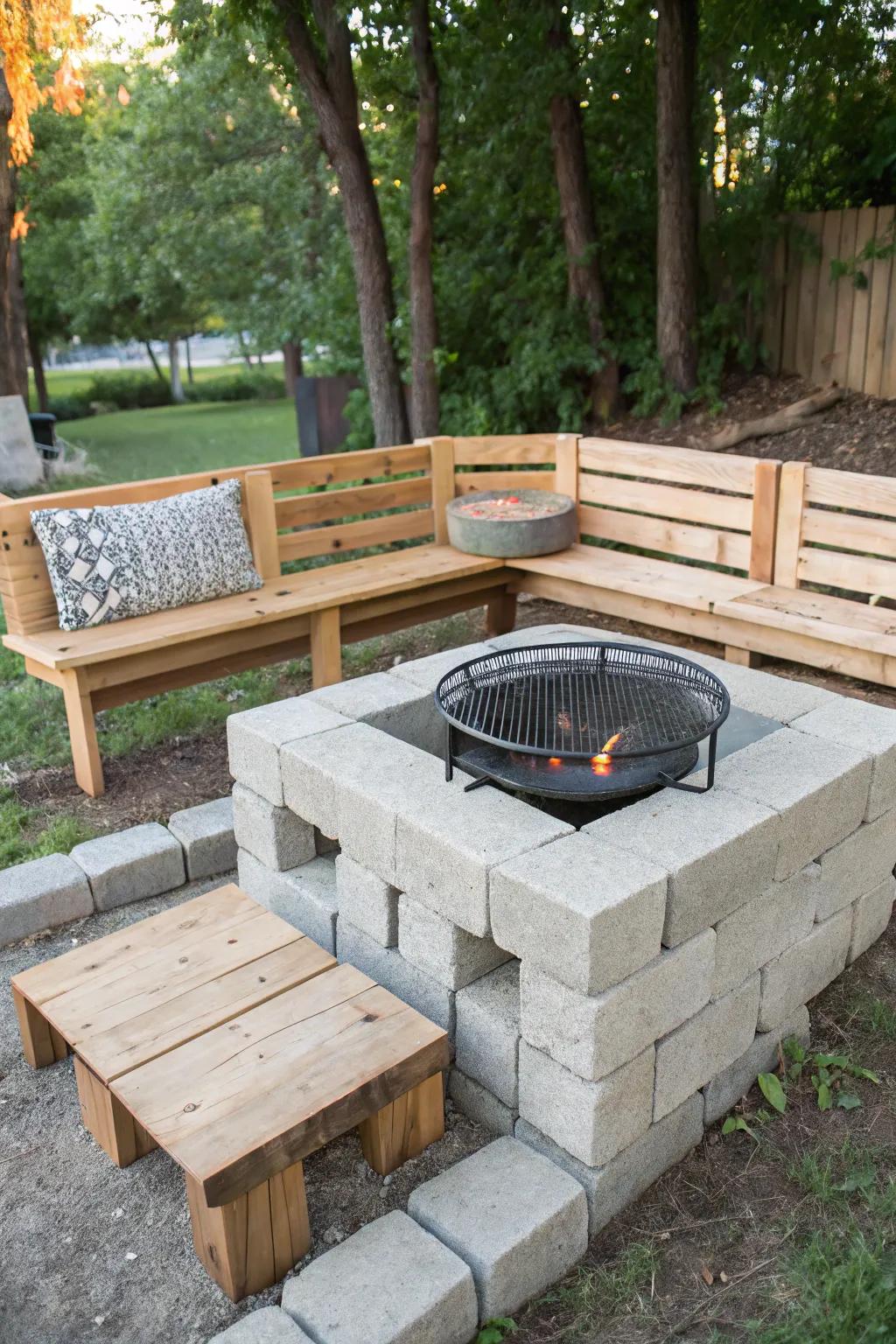 A customizable DIY cinder block fire pit.