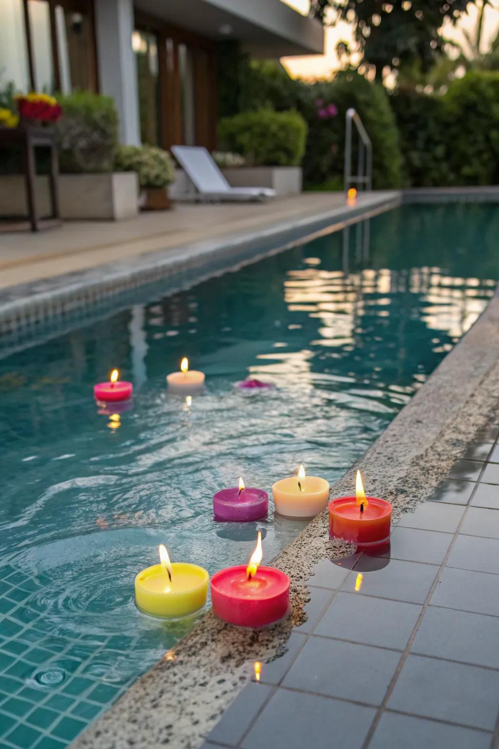 Colored candles can enhance the mood with a splash of vibrancy.