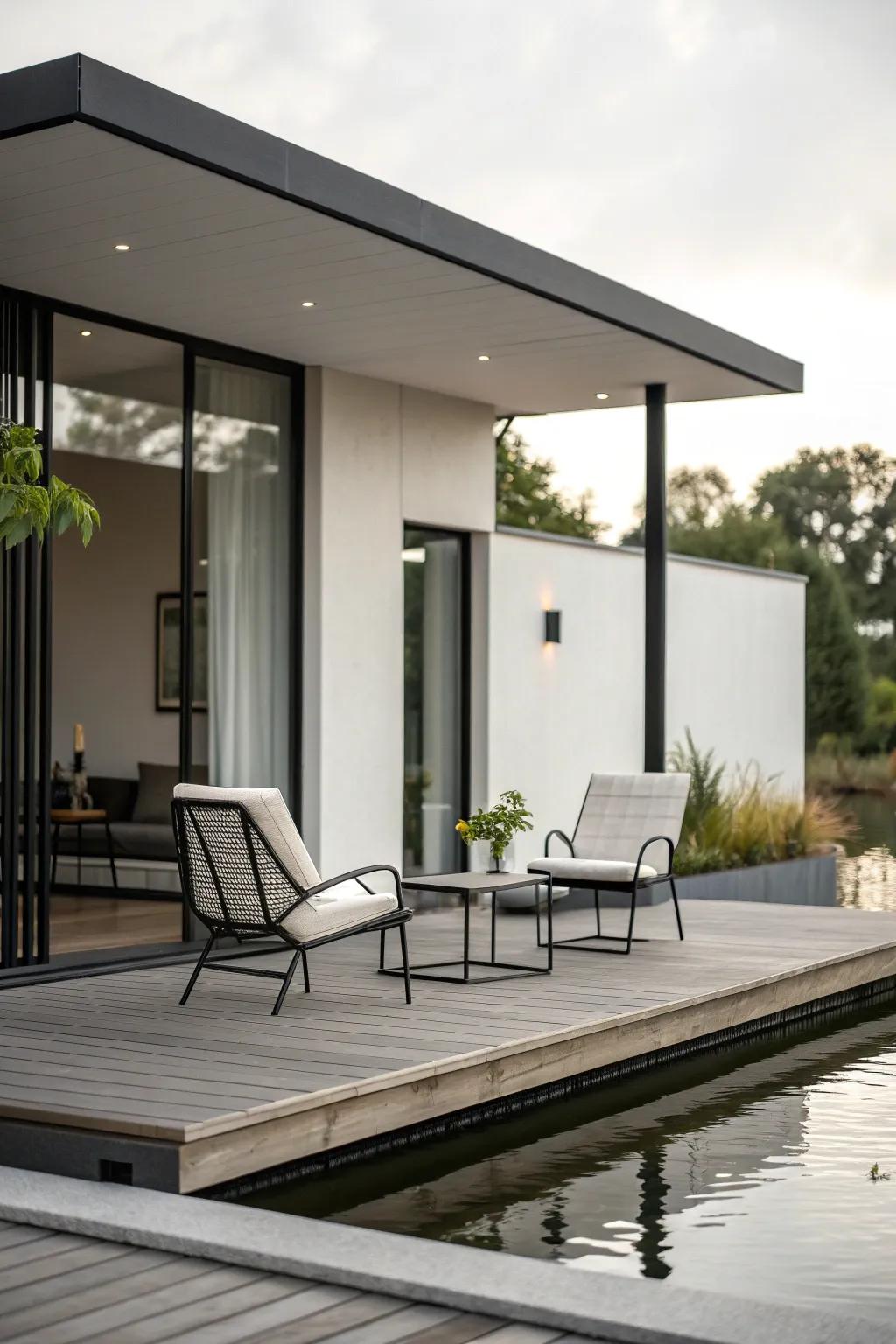 A minimalist design enhances the tranquility of this floating patio.