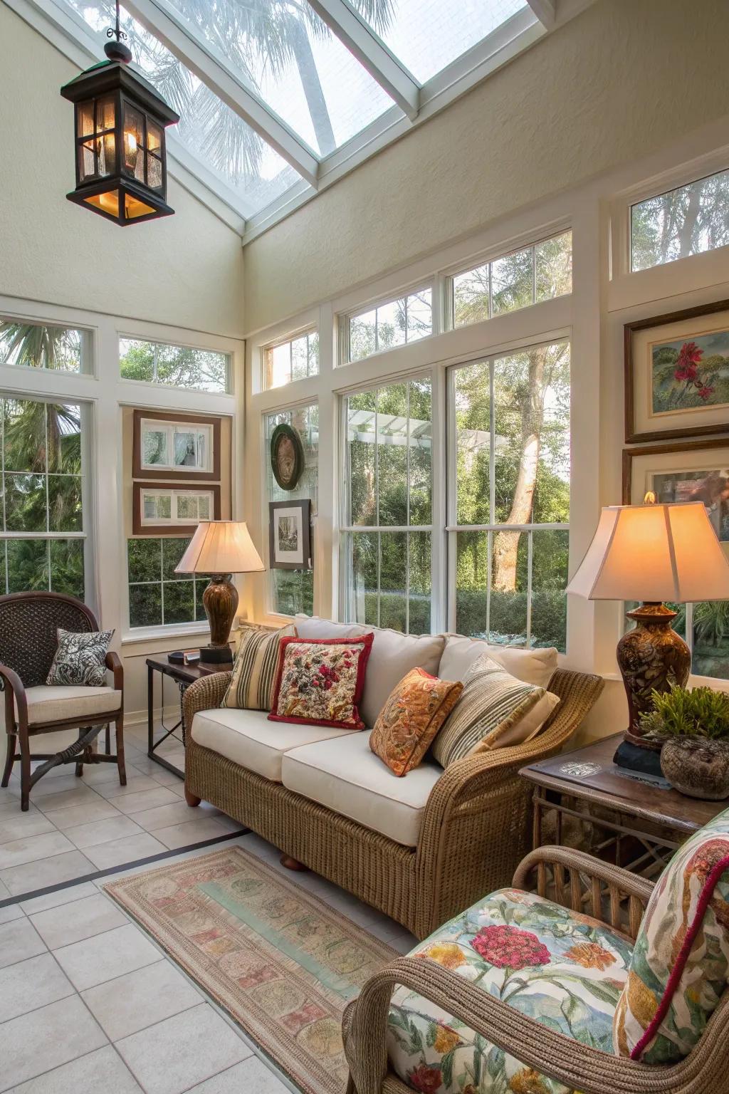 Personal touches that bring character to the sunroom.