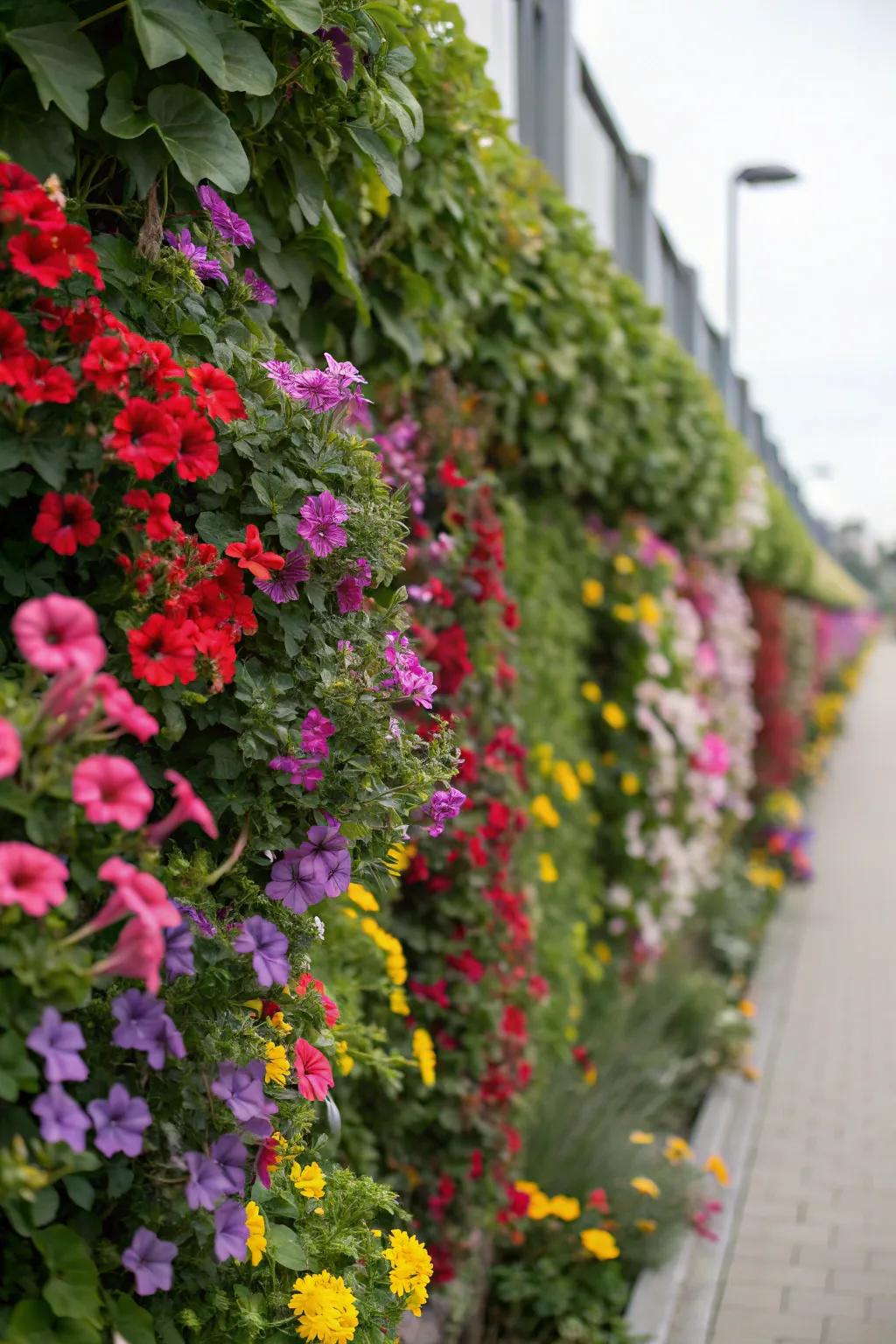 A vibrant vertical garden adding lushness to a wall.
