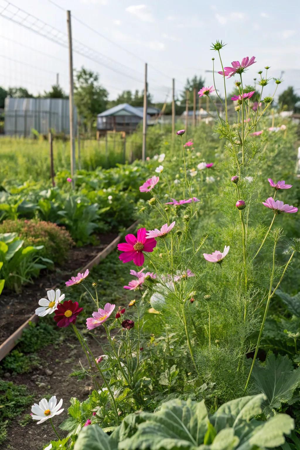 Cosmos adding height and beauty to the garden.