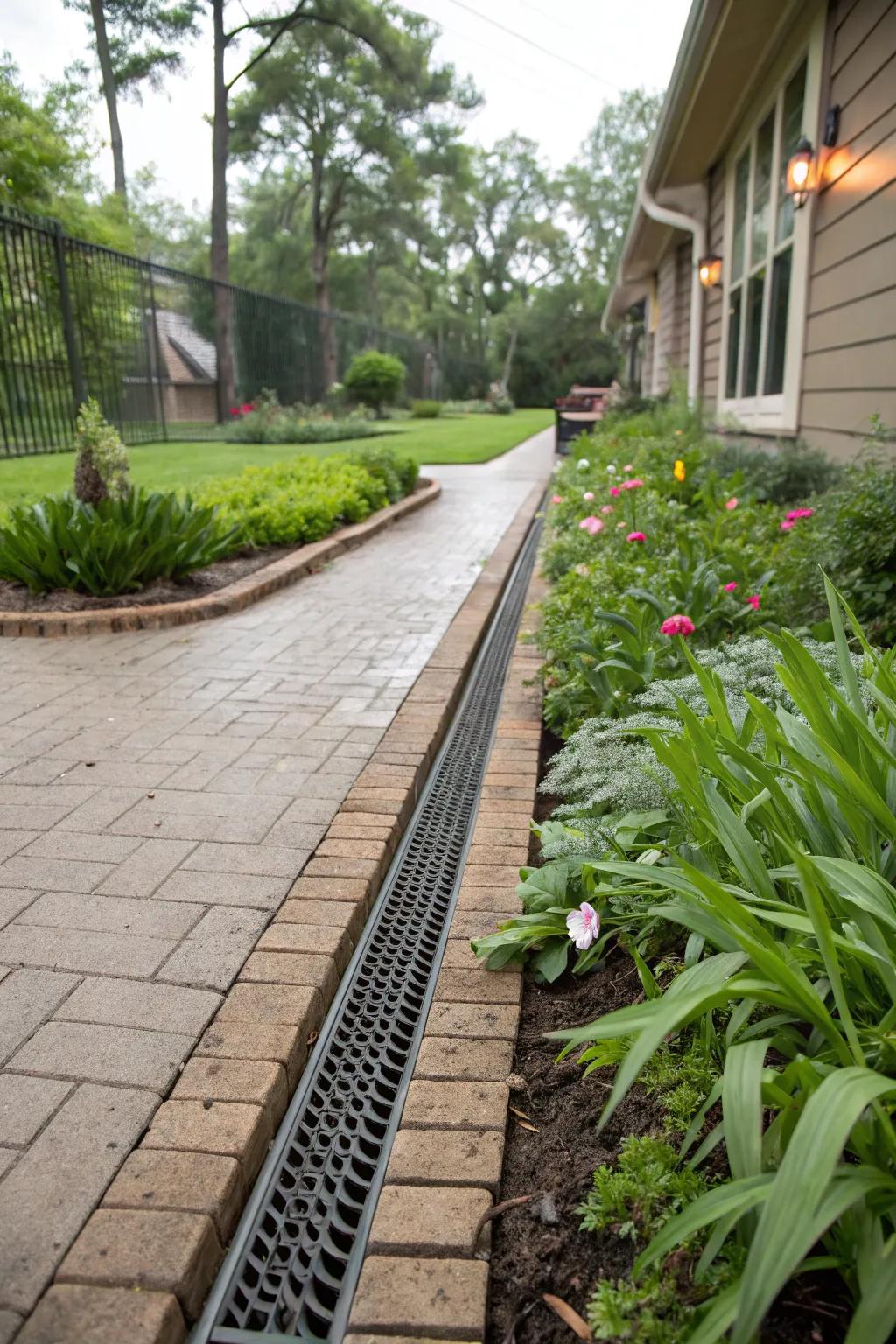 Integrate French drains into pathways for a seamless look.