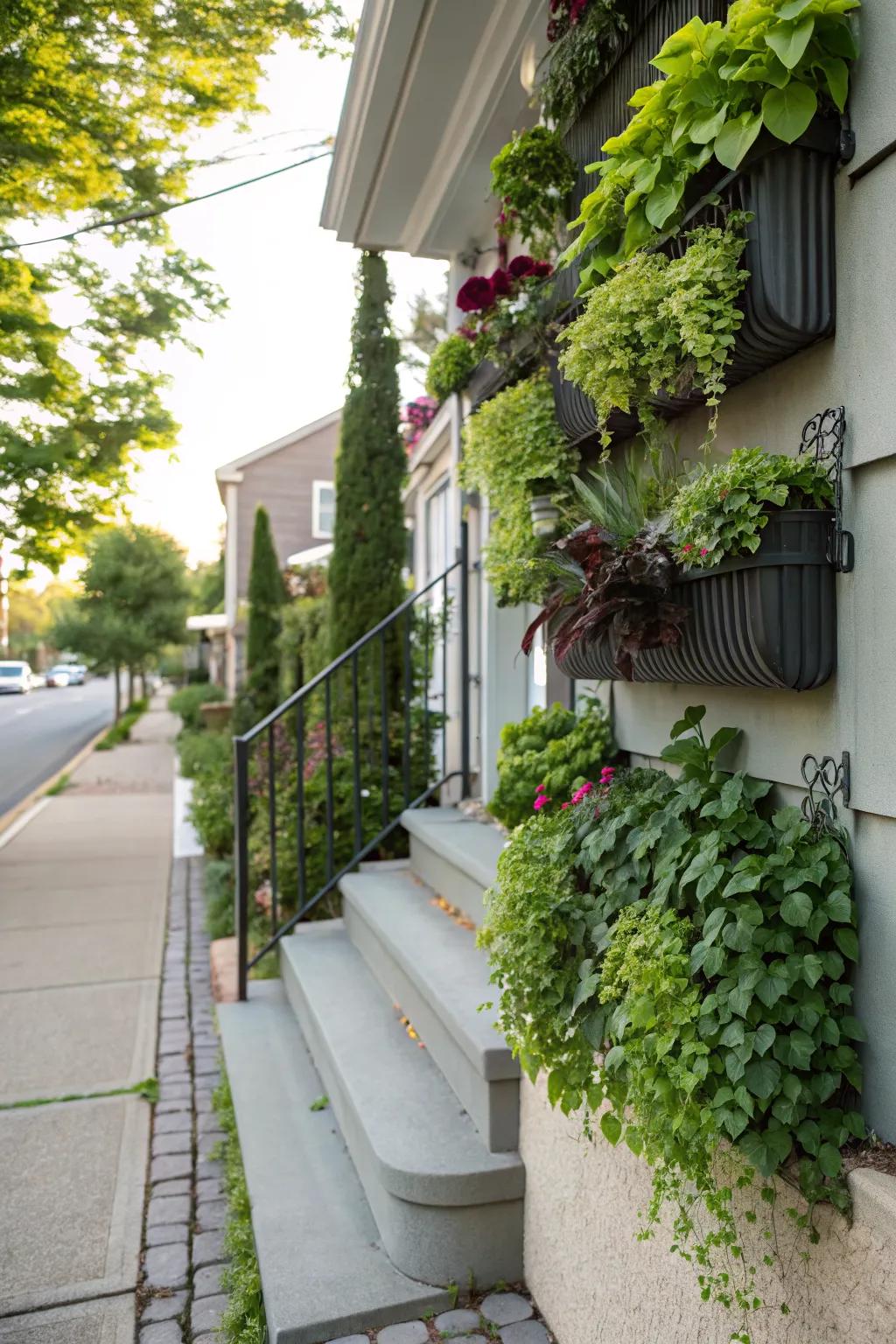 Vertical gardens maximize space while adding lush greenery.