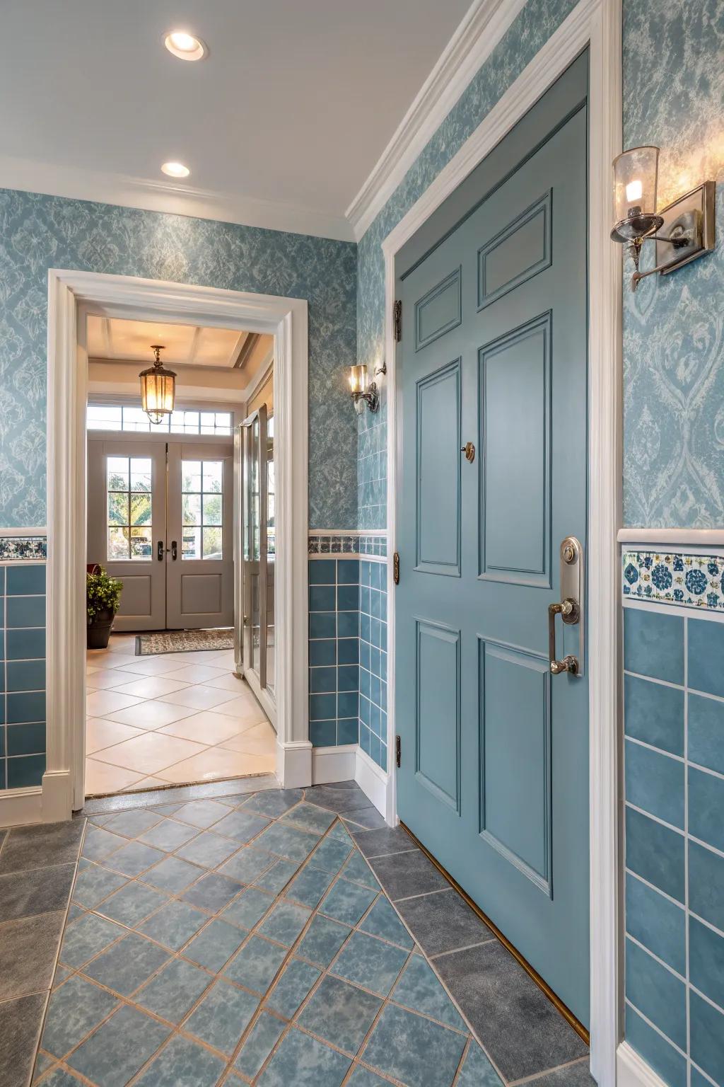Achieve harmony with coordinated tile and door colors