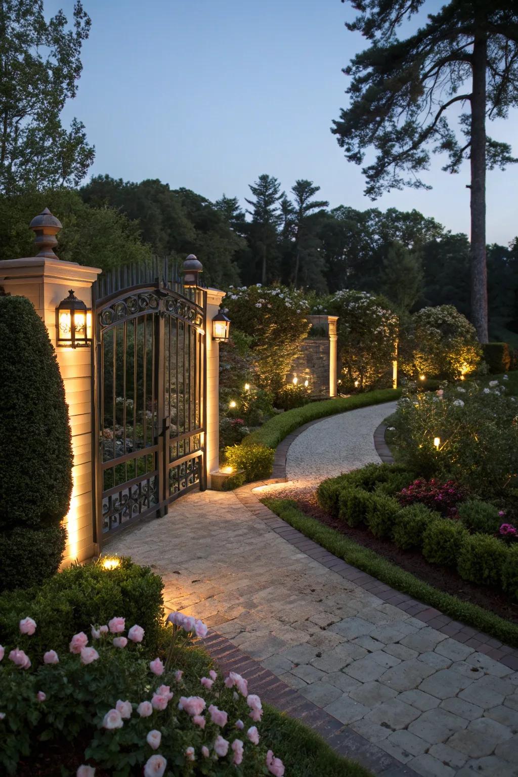 A welcoming entrance with integrated lighting for nighttime.
