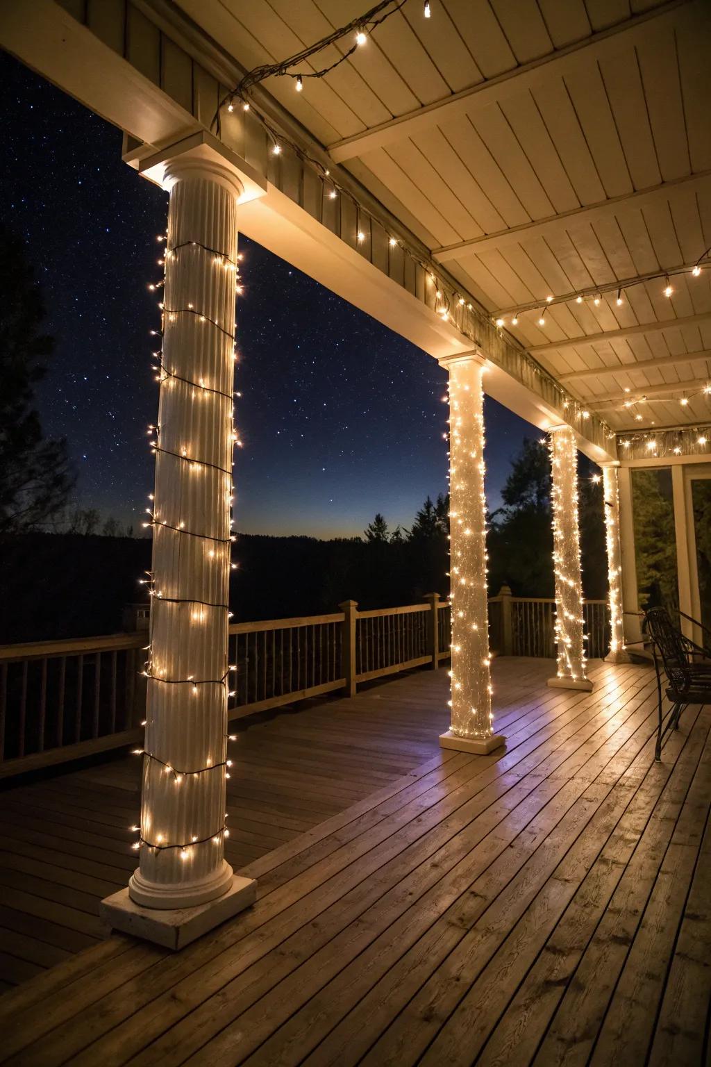 String lights add a magical sparkle to the porch.