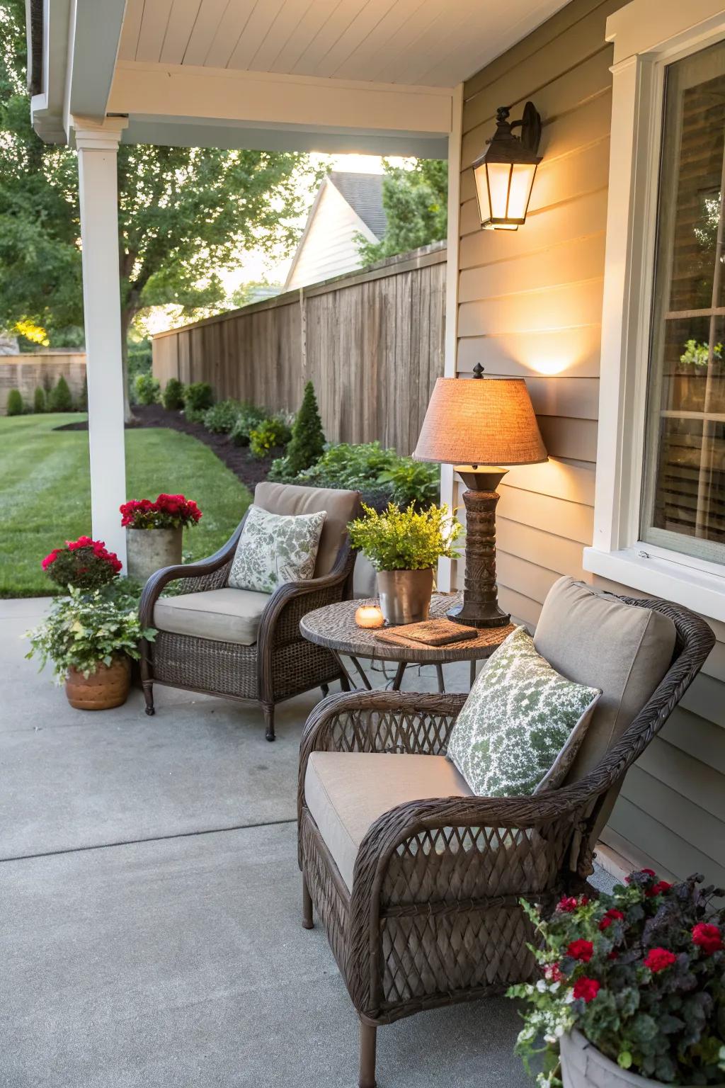 Side tables enhance practicality and style on your porch.