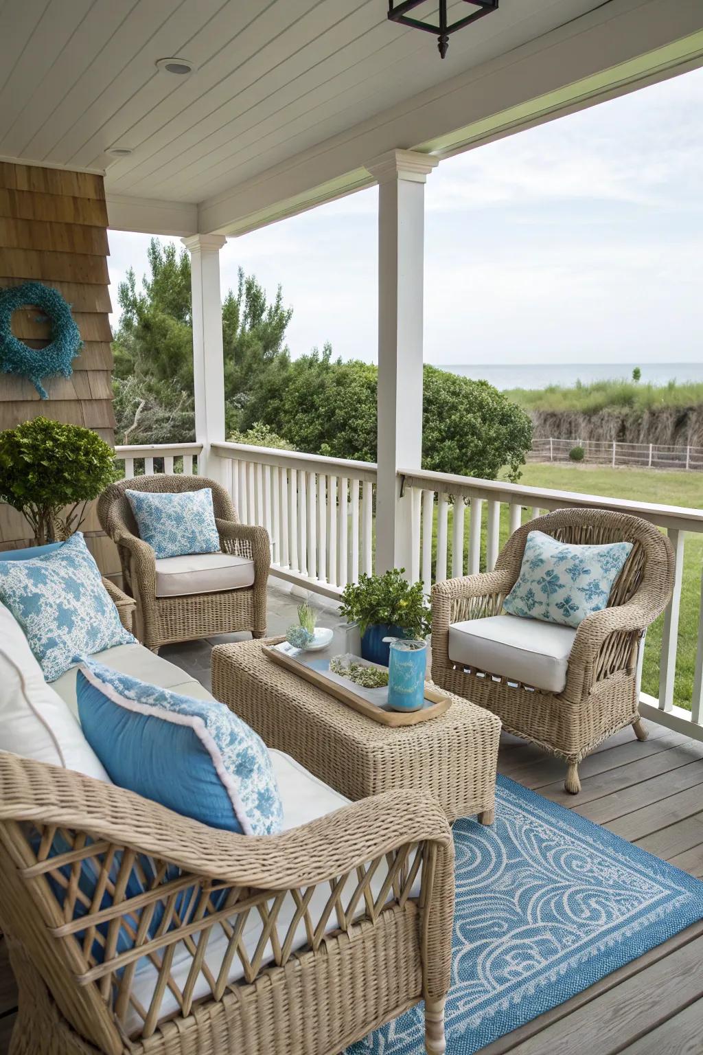Beach-themed decor turns your porch into an island retreat.