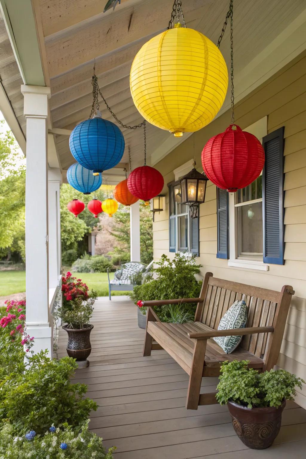Painted lanterns bring a colorful pop to your decor.