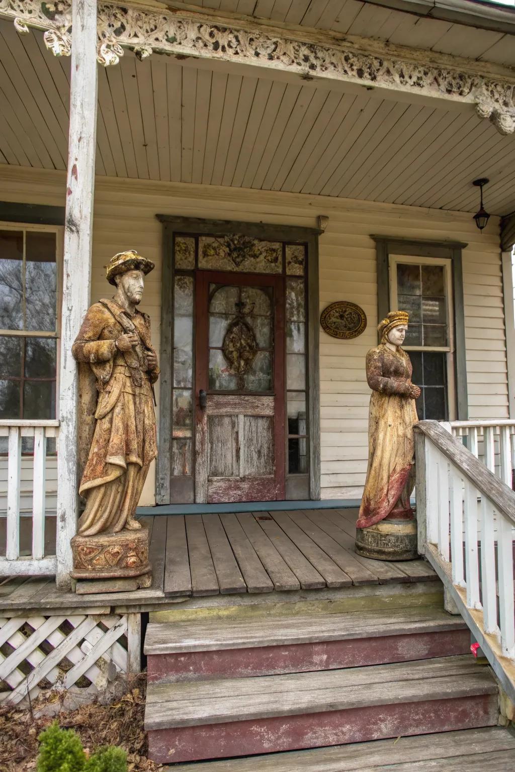 Vintage statues add timeless charm and stories to your porch.
